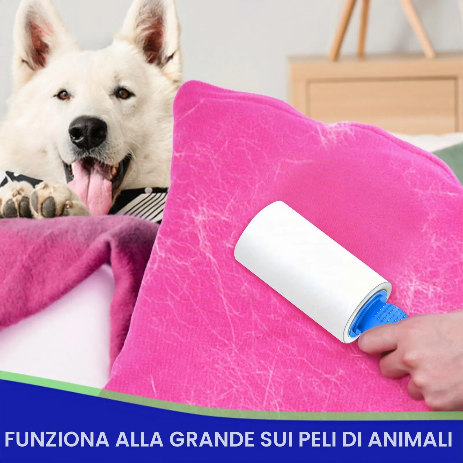 Rullo peli animali, extra appiccicosi 540 fogli, 90 fogli per leva pelucchi, spazzola togli peli animali/rulli di pelucchi/spazzola peli gatto/spazzola peli cane (Blu) - immagine 2