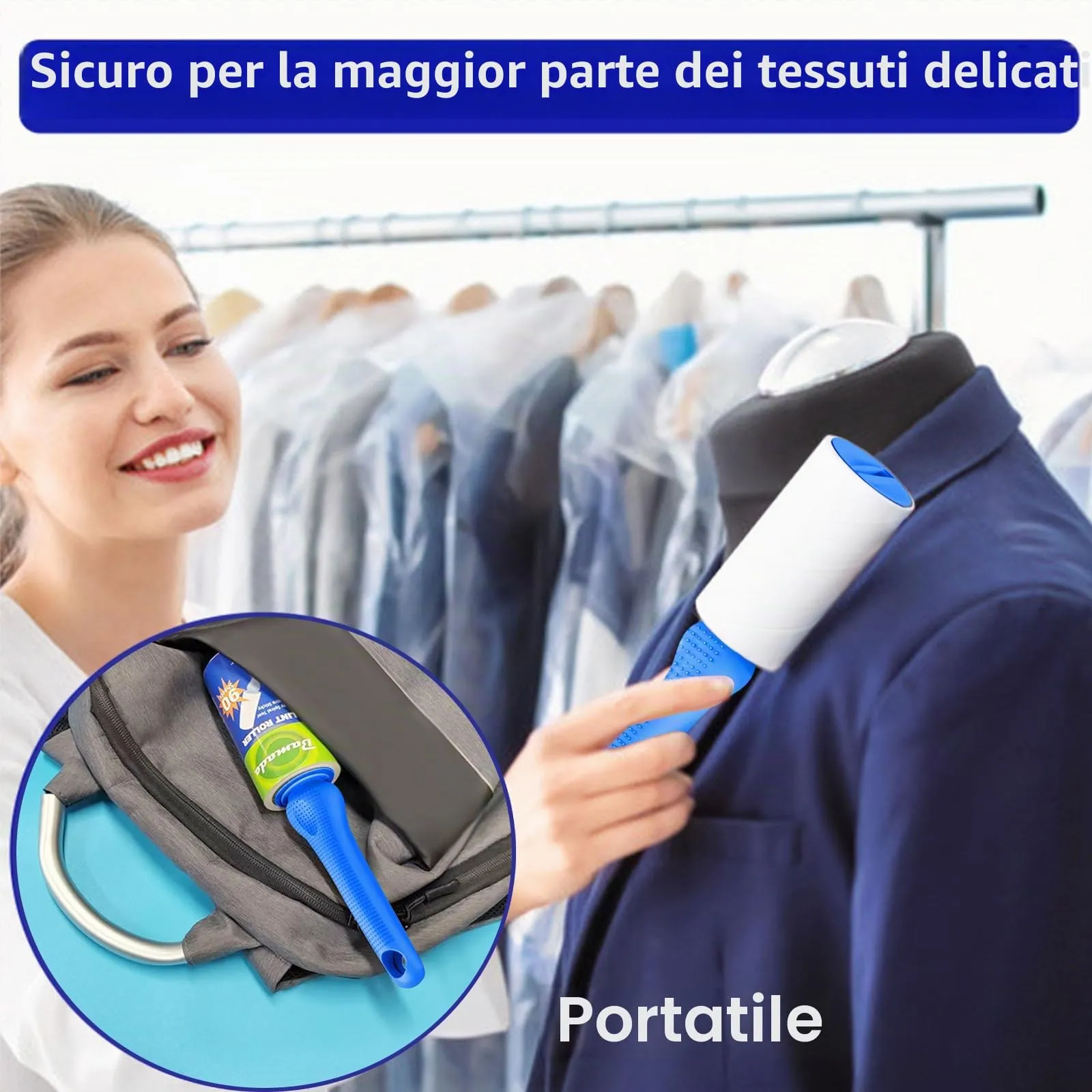 Rullo peli animali, extra appiccicosi 540 fogli, 90 fogli per leva pelucchi, spazzola togli peli animali/rulli di pelucchi/spazzola peli gatto/spazzola peli cane (Blu) - immagine 4
