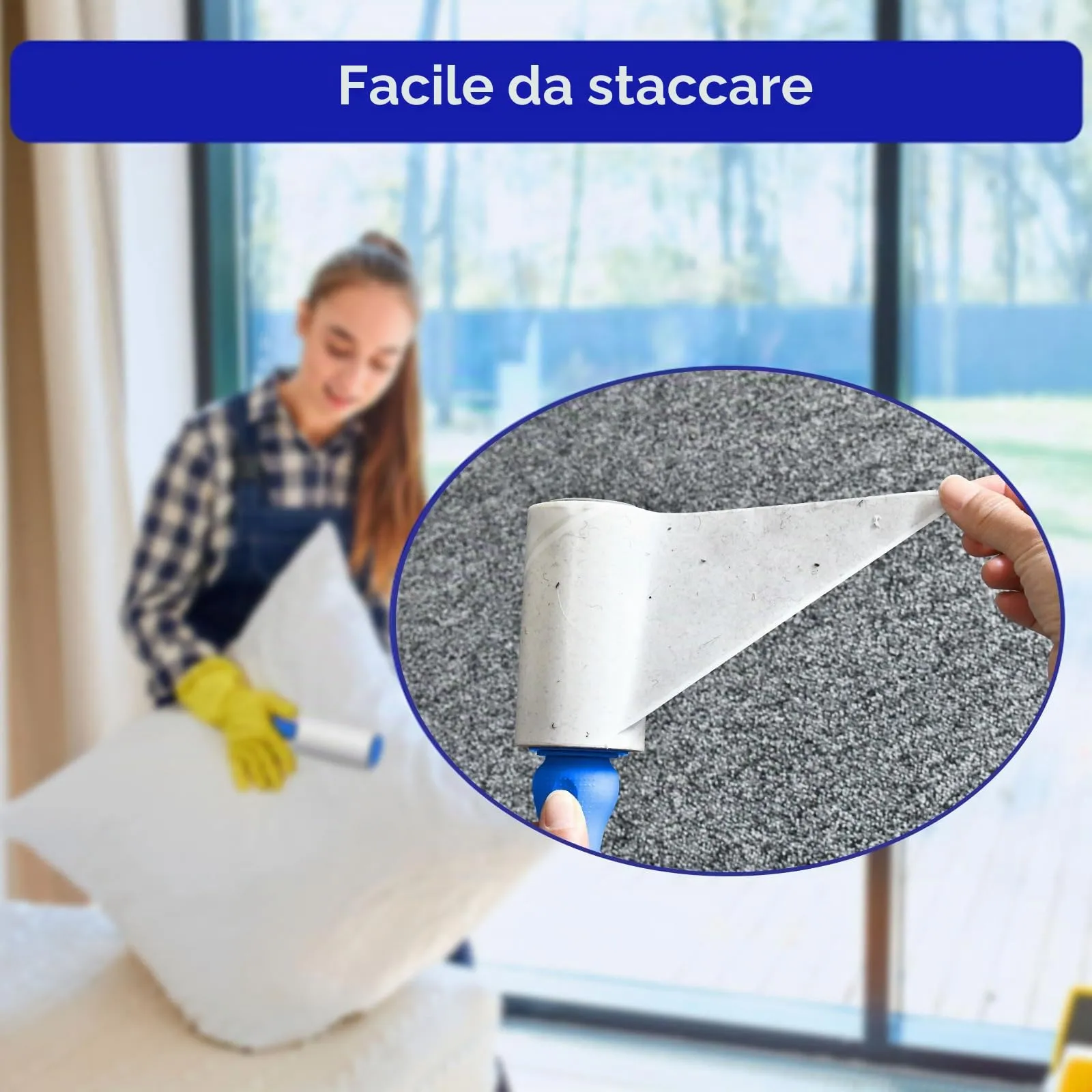 Rullo peli animali, extra appiccicosi 540 fogli, 90 fogli per leva pelucchi, spazzola togli peli animali/rulli di pelucchi/spazzola peli gatto/spazzola peli cane (Blu) - immagine 5
