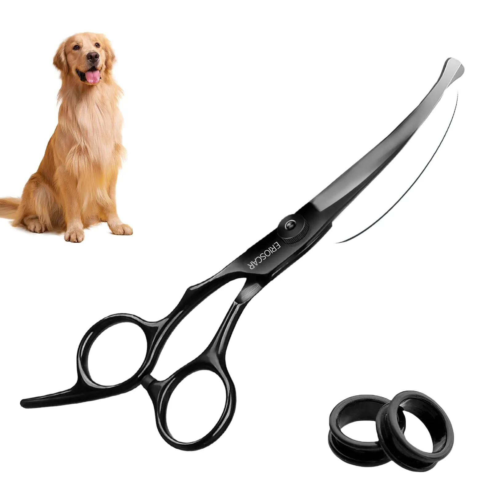 Forbici da Toelettatura per Animali Domestici, Forbice Curva per cani, Con Punta Rotonda di Sicurezza, Rivestimento in Titanio Negro In Acciaio Inox Forbici Professionali - immagine 9