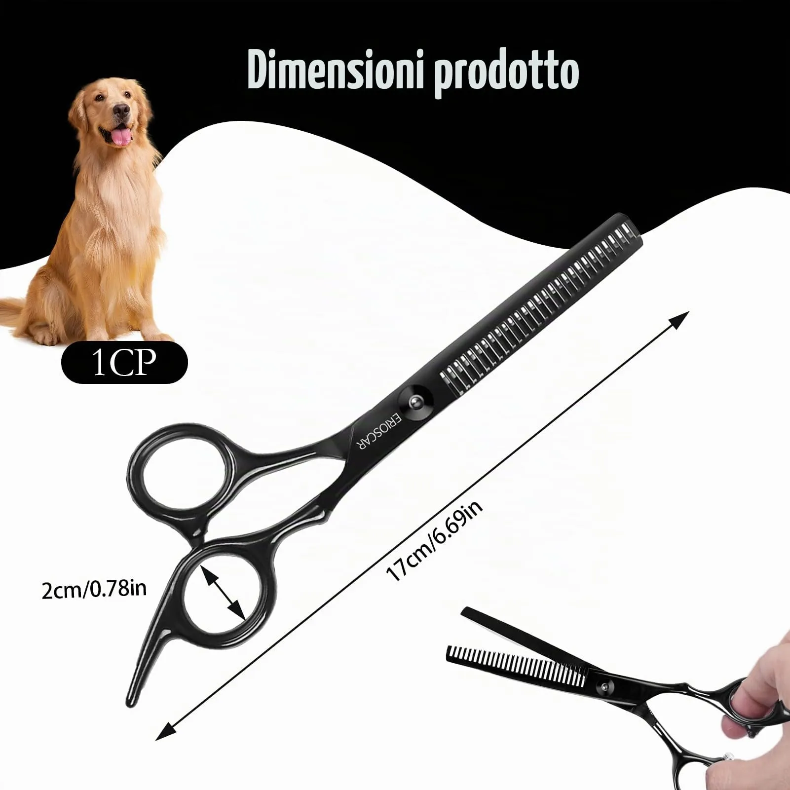 Forbici da Toelettatura per Animali Domestici, Forbici Sfoltitrici, Con Punta Rotonda di Sicurezza, Rivestimento in Titanio Negro In Acciaio Inox Forbici Professionali - immagine 2