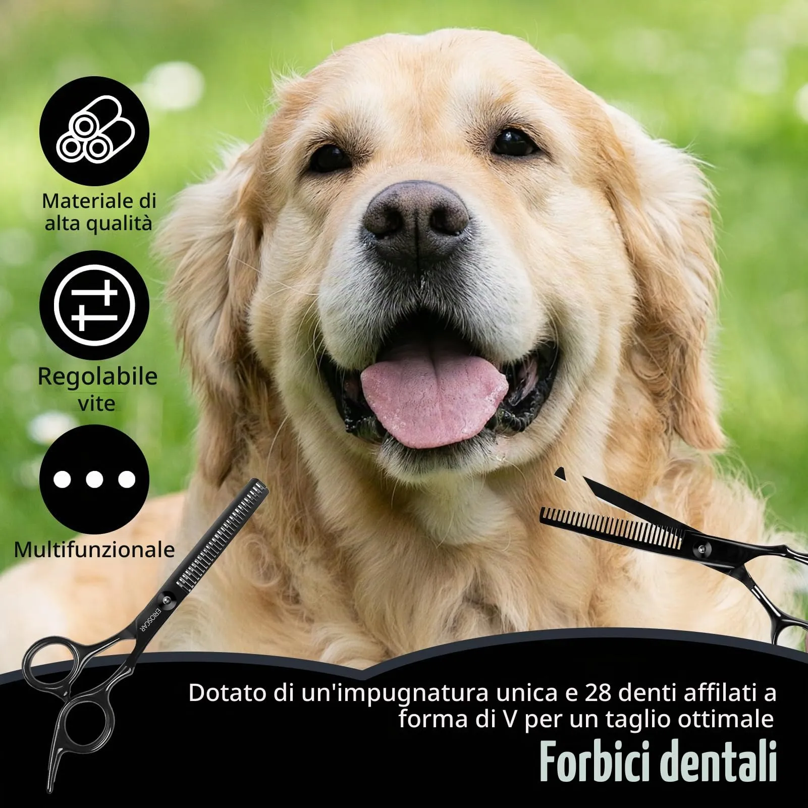 Forbici da Toelettatura per Animali Domestici, Forbici Sfoltitrici, Con Punta Rotonda di Sicurezza, Rivestimento in Titanio Negro In Acciaio Inox Forbici Professionali - immagine 4