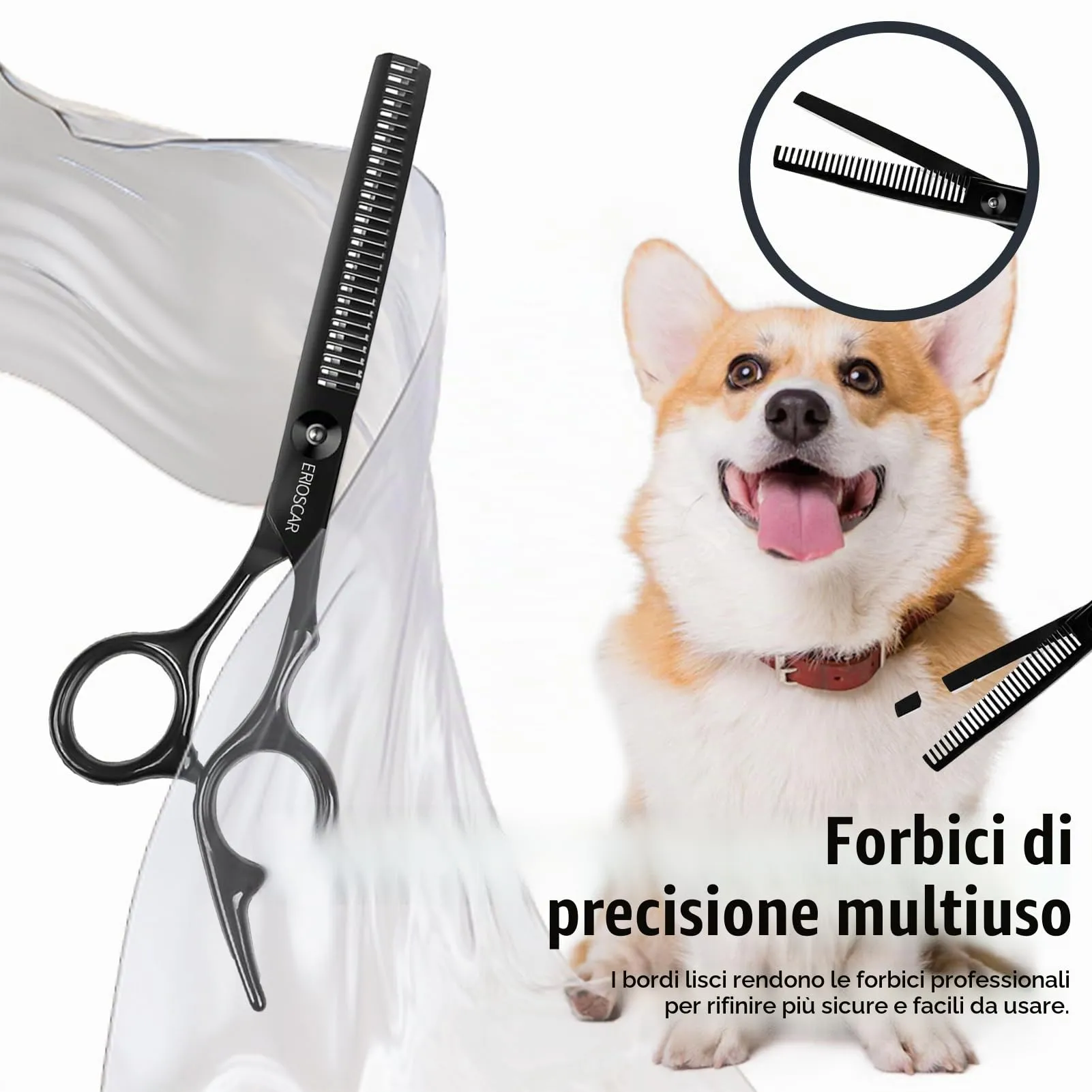 Forbici da Toelettatura per Animali Domestici, Forbici Sfoltitrici, Con Punta Rotonda di Sicurezza, Rivestimento in Titanio Negro In Acciaio Inox Forbici Professionali - immagine 6