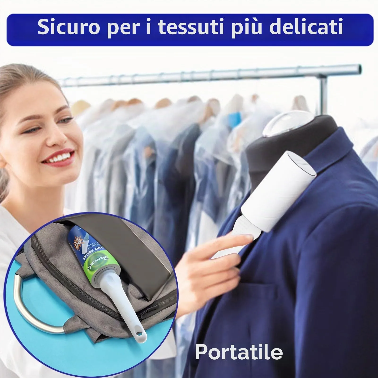 Rullo peli animali, extra appiccicosi 540 fogli, 90 fogli per leva pelucchi, spazzola togli peli animali/rulli di pelucchi/spazzola peli gatto/spazzola peli cane (Bianco) - immagine 4