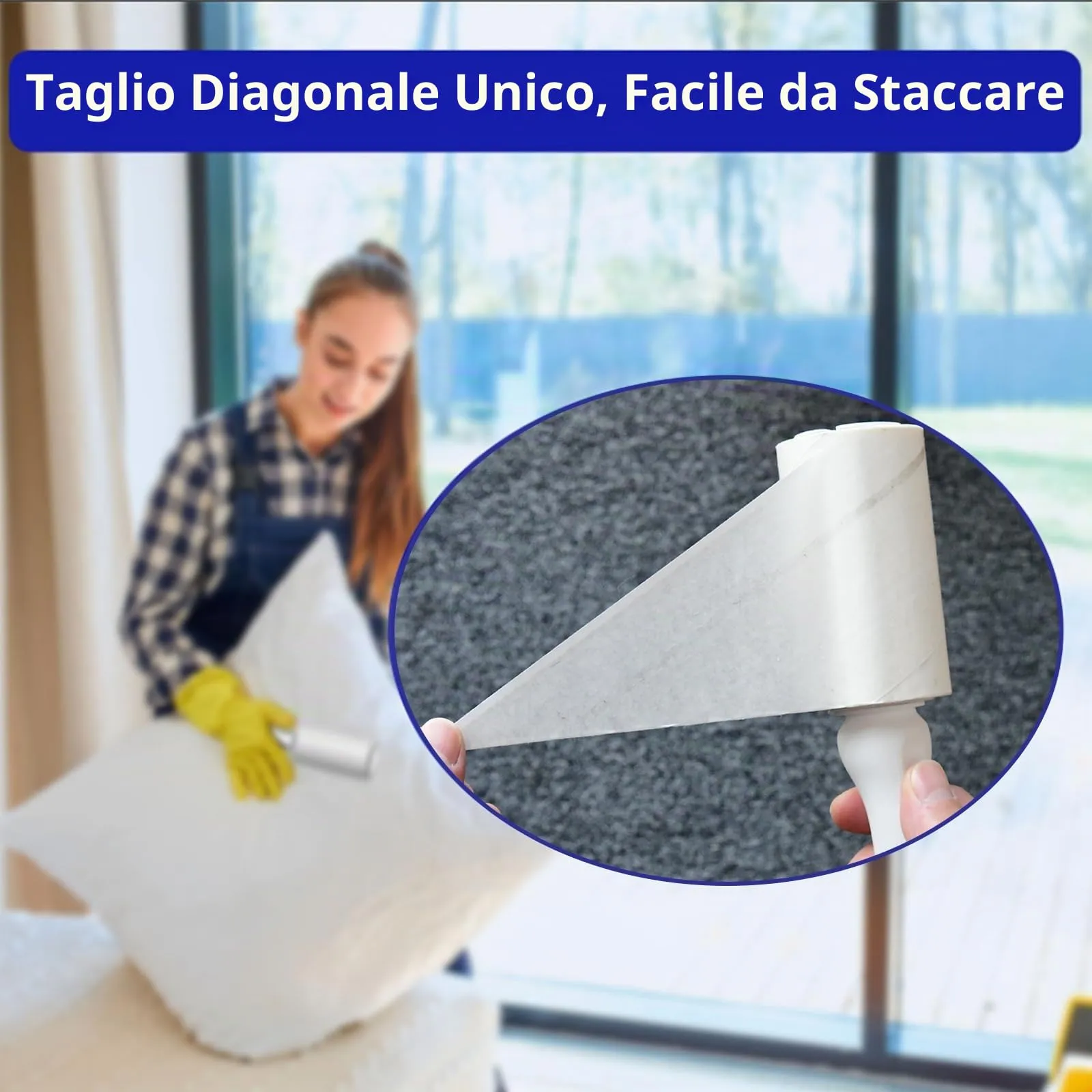 Rullo peli animali, extra appiccicosi 540 fogli, 90 fogli per leva pelucchi, spazzola togli peli animali/rulli di pelucchi/spazzola peli gatto/spazzola peli cane (Bianco) - immagine 5