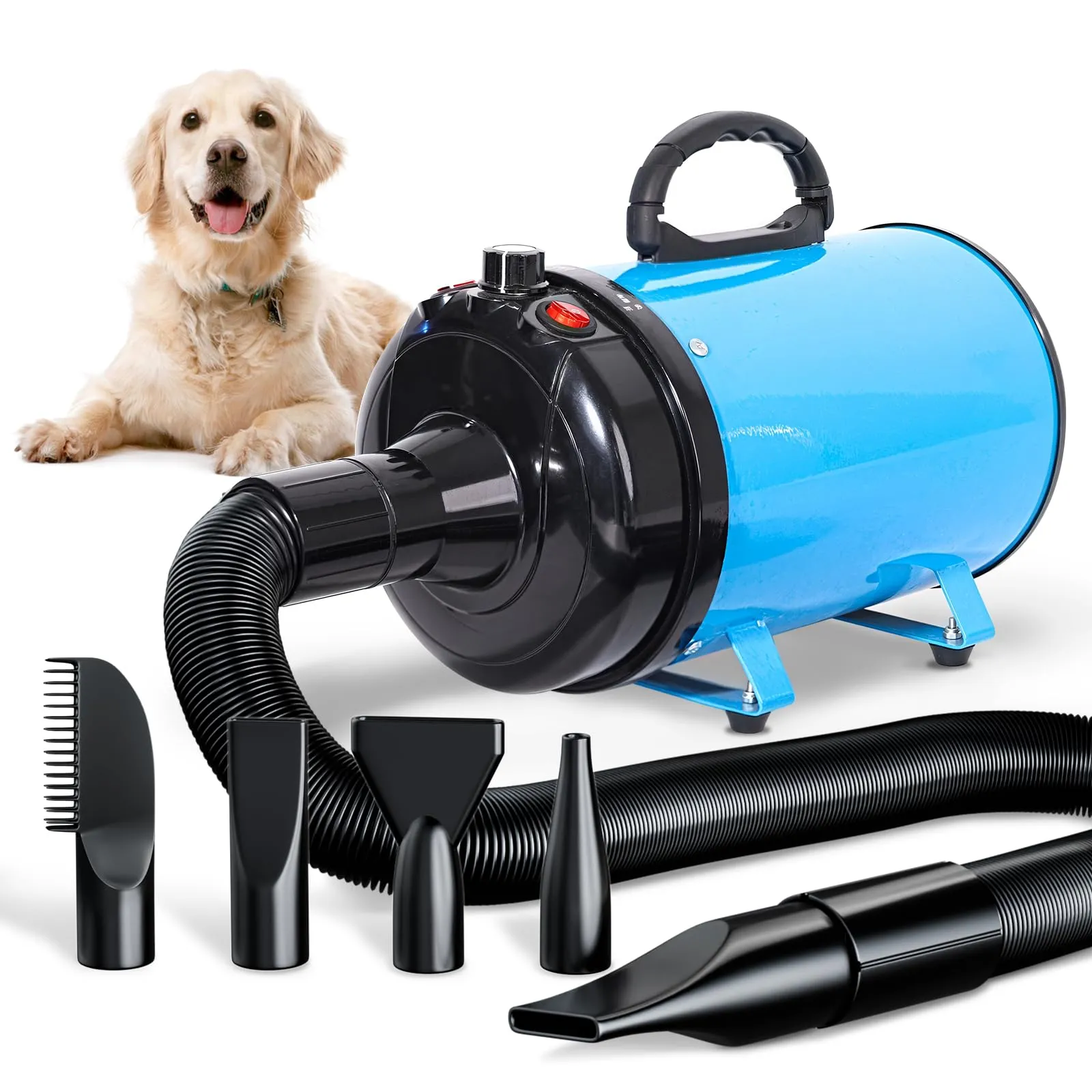 Trigrand Soffiatore per Cani 3000W Blower Molto Silenzioso velocità Regolabile, Ventilatore per la Cura del Cane con 4 Diversi ugelli e Tubo Elastico - immagine 1