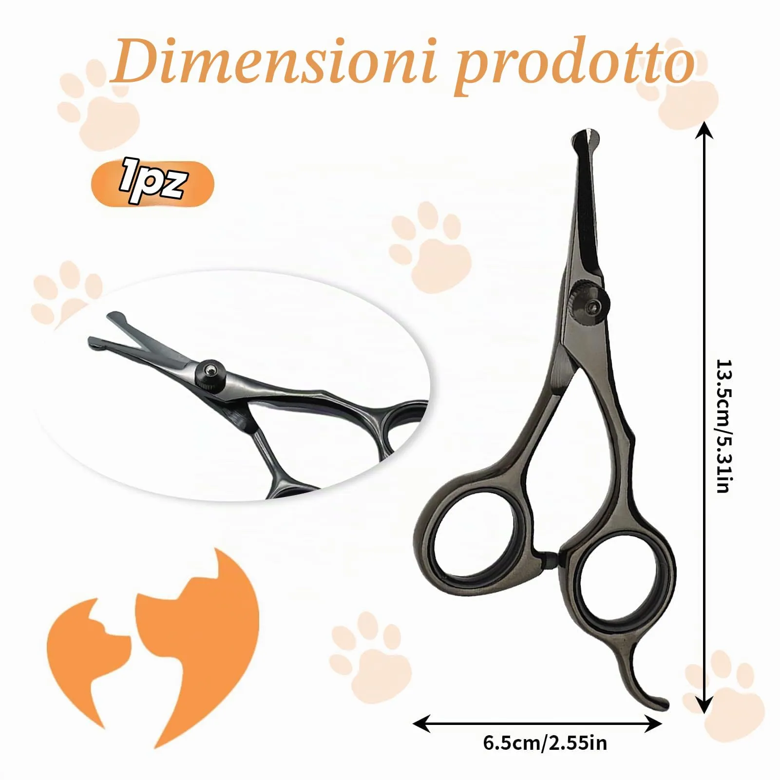 Forbici da Toelettatura per Cani, Animali Domestici e Gatti per Viso, Zampe, Orecchie, Occhi e Fianchi, con Punte Rotonde di Sicurezza, Acciaio Inossidabile Rivestito in Titanio, Lunghezza 5,3 Pollici - immagine 2