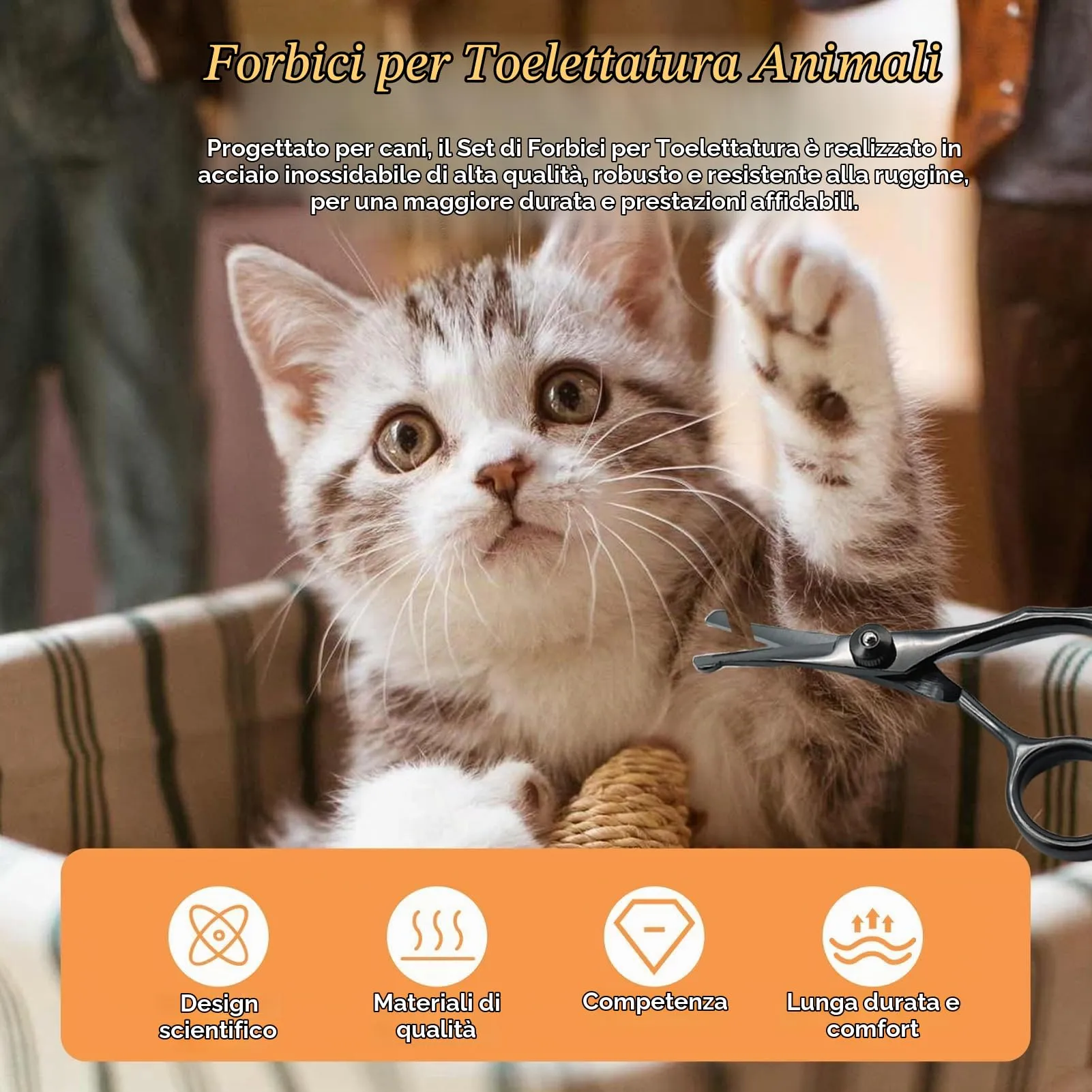 Forbici da Toelettatura per Cani, Animali Domestici e Gatti per Viso, Zampe, Orecchie, Occhi e Fianchi, con Punte Rotonde di Sicurezza, Acciaio Inossidabile Rivestito in Titanio, Lunghezza 5,3 Pollici - immagine 6