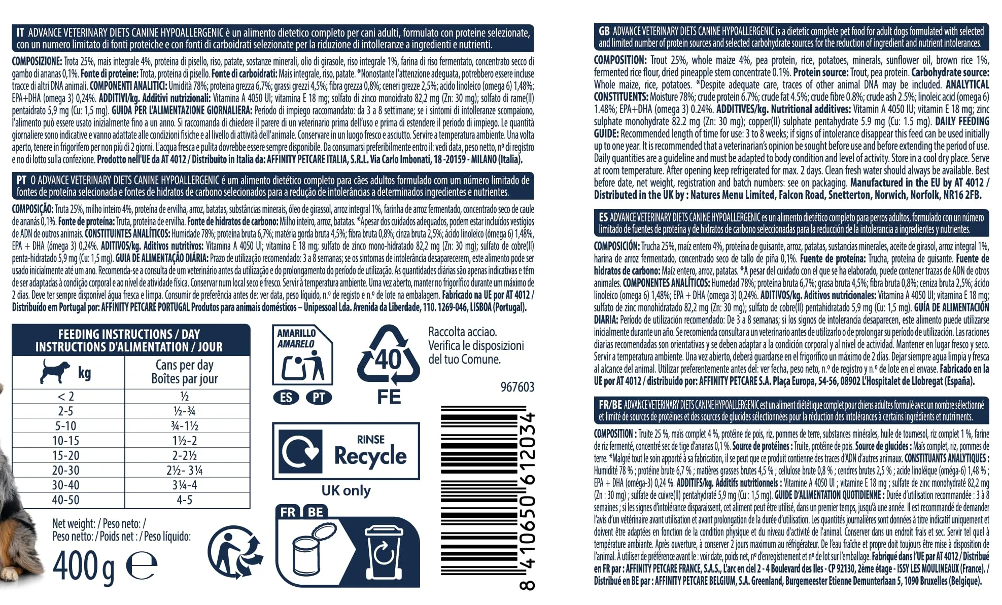 Advance Diets Cibo Umido per Cani - Hypoallergenic con Trota - 6 scatolette da 400g - immagine 6