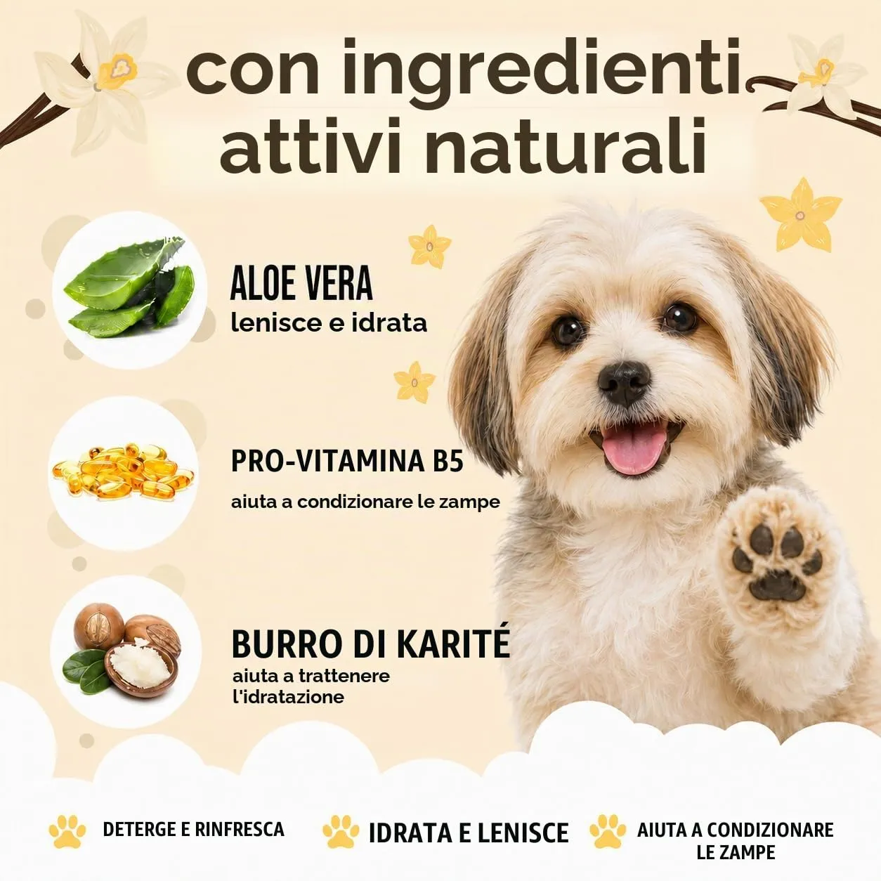 Buddycare Detergente per zampe di cane profumato alla vaniglia e al burro di karité, 200 ml, senza risciacquo, detergente per zampe senza acqua, soluzione delicata per zampe fangose, adatto a tutte le - immagine 4