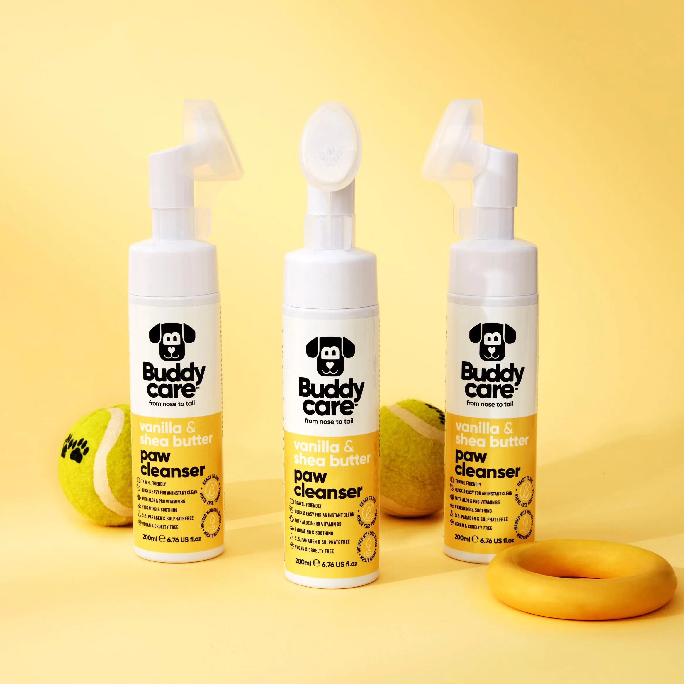 Buddycare Detergente per zampe di cane profumato alla vaniglia e al burro di karité, 200 ml, senza risciacquo, detergente per zampe senza acqua, soluzione delicata per zampe fangose, adatto a tutte le - immagine 7