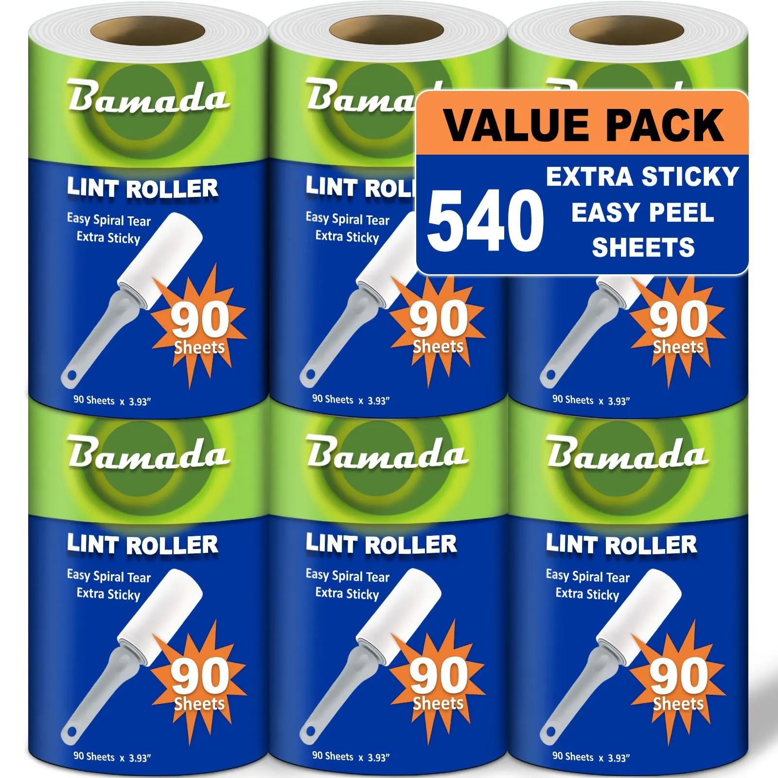 Rullo peli animali, extra appiccicosi 540 fogli, 90 fogli per leva pelucchi, spazzola togli peli animali/rulli di pelucchi/spazzola peli gatto/spazzola peli cane (verde) - immagine 1