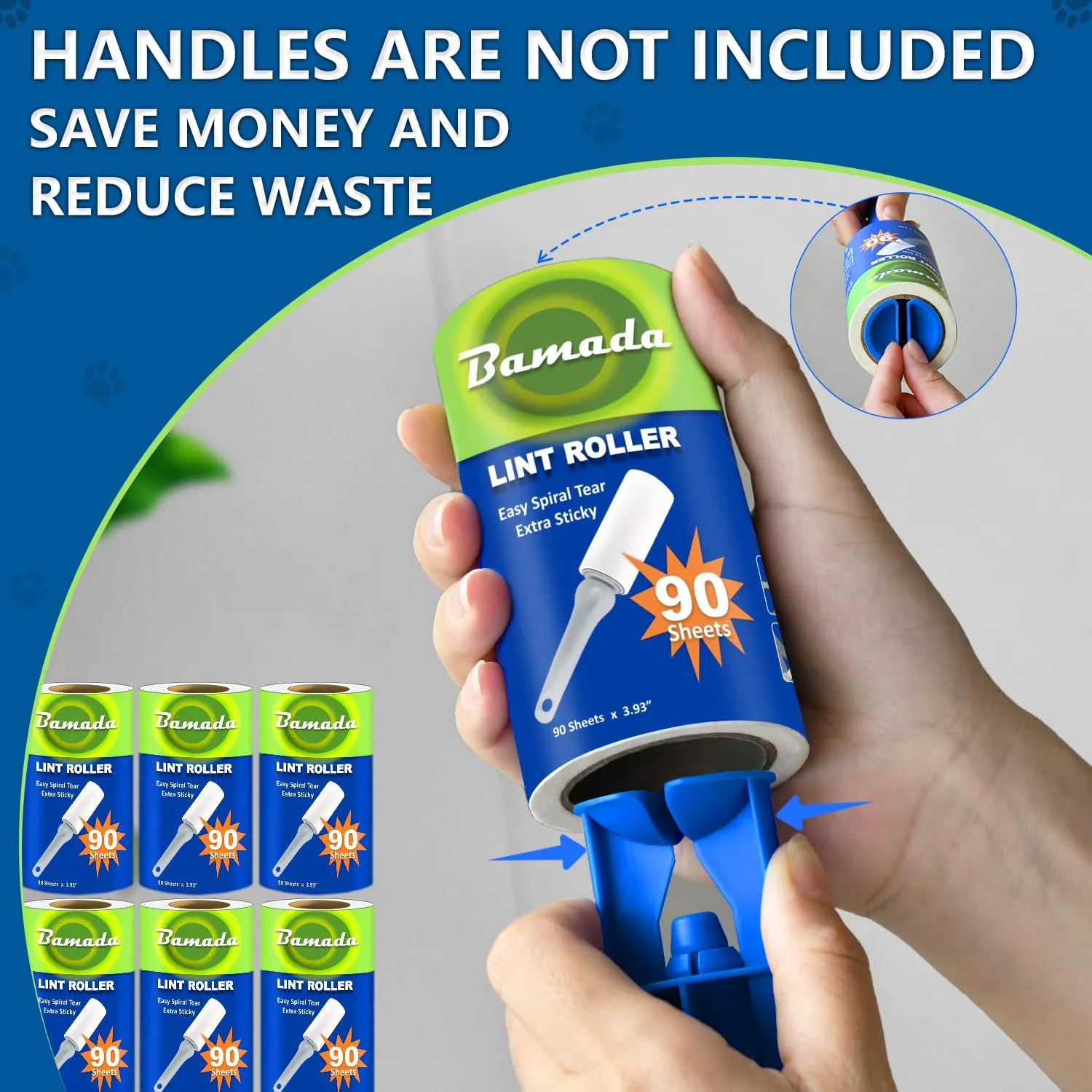 Rullo peli animali, extra appiccicosi 540 fogli, 90 fogli per leva pelucchi, spazzola togli peli animali/rulli di pelucchi/spazzola peli gatto/spazzola peli cane (verde) - immagine 2