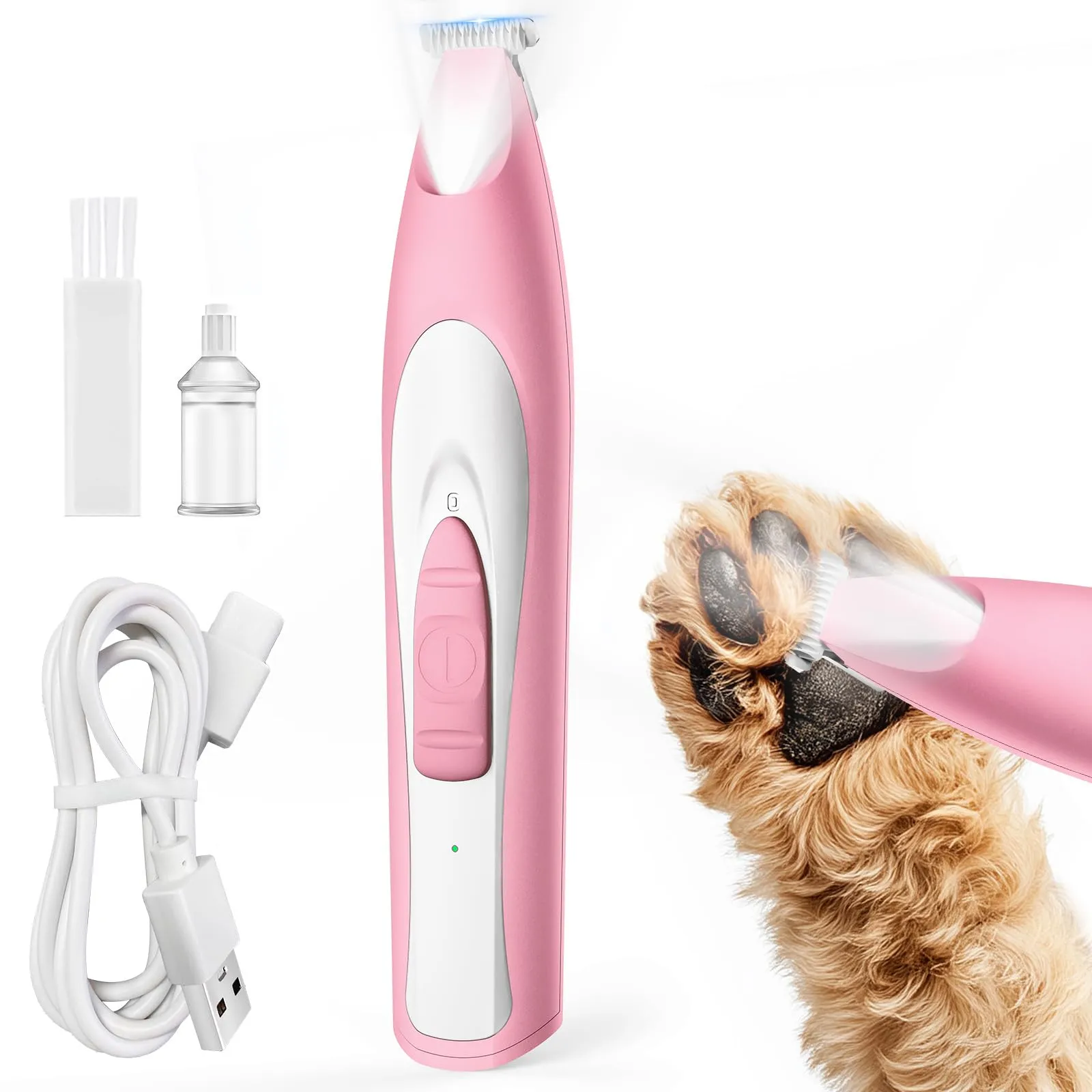 oneisall Regolabampa con luce a LED, trimmer per cani lama larga 20 mm, trimmer per zampe di animali domestici 35 dB, a basso rumore, senza fili, per cani di piccola animali, Rosa - immagine 1