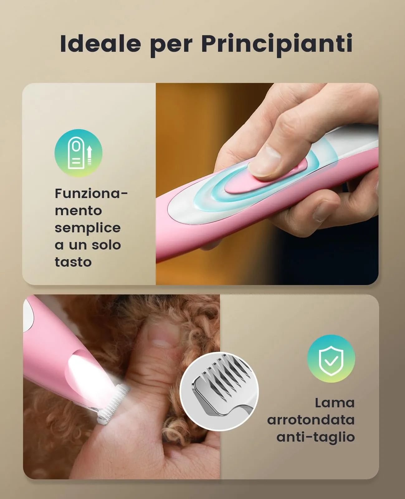 oneisall Regolabampa con luce a LED, trimmer per cani lama larga 20 mm, trimmer per zampe di animali domestici 35 dB, a basso rumore, senza fili, per cani di piccola animali, Rosa - immagine 5