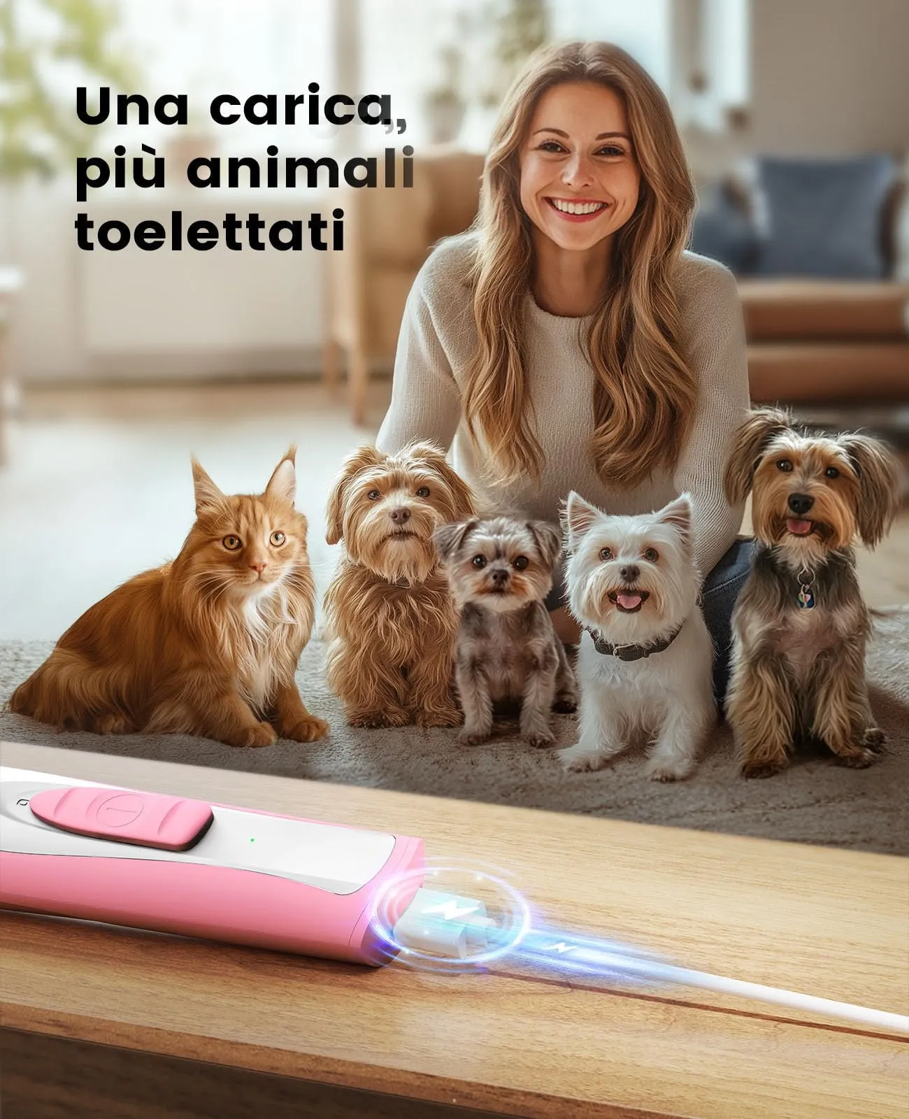 oneisall Regolabampa con luce a LED, trimmer per cani lama larga 20 mm, trimmer per zampe di animali domestici 35 dB, a basso rumore, senza fili, per cani di piccola animali, Rosa - immagine 7