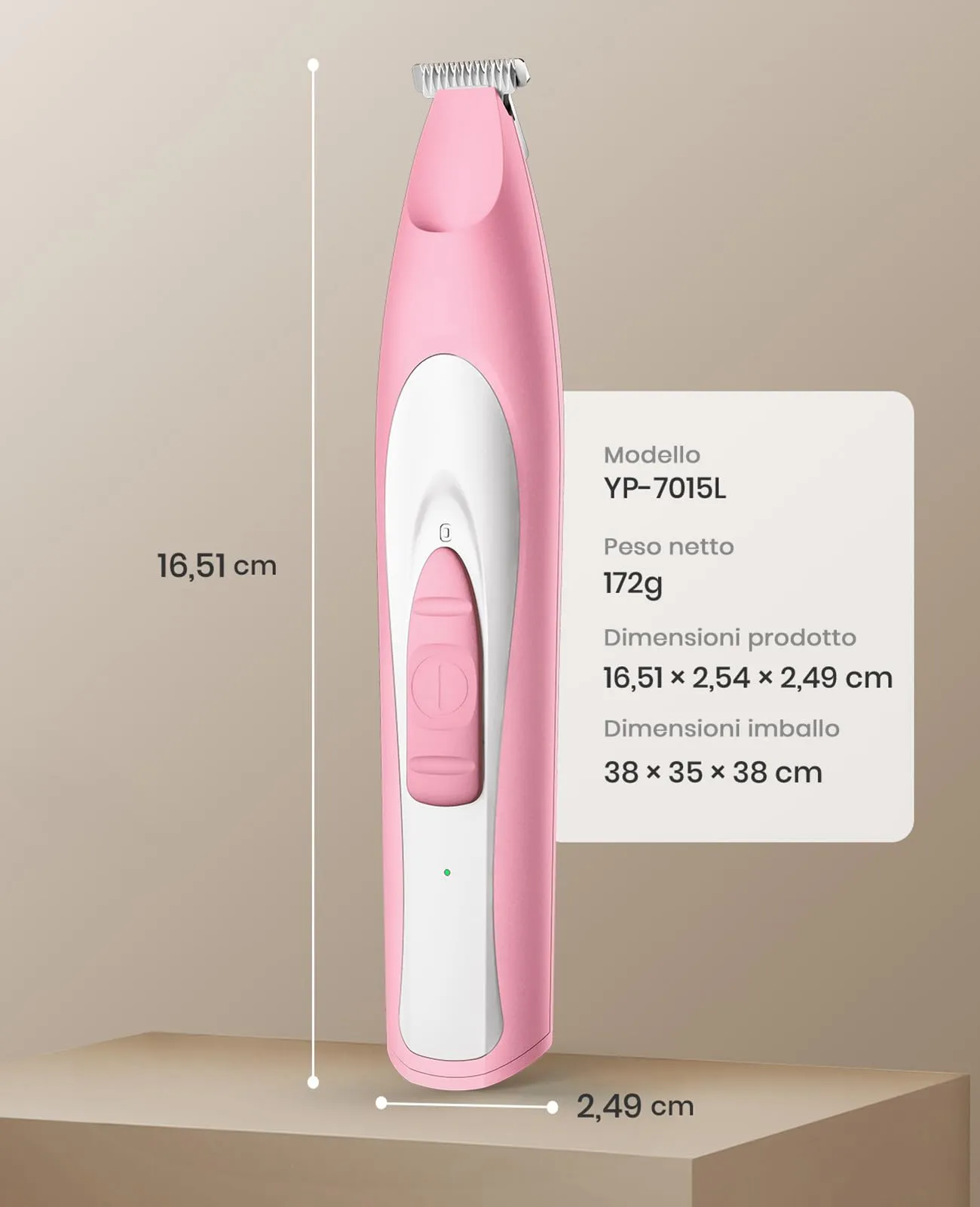 oneisall Regolabampa con luce a LED, trimmer per cani lama larga 20 mm, trimmer per zampe di animali domestici 35 dB, a basso rumore, senza fili, per cani di piccola animali, Rosa - immagine 8