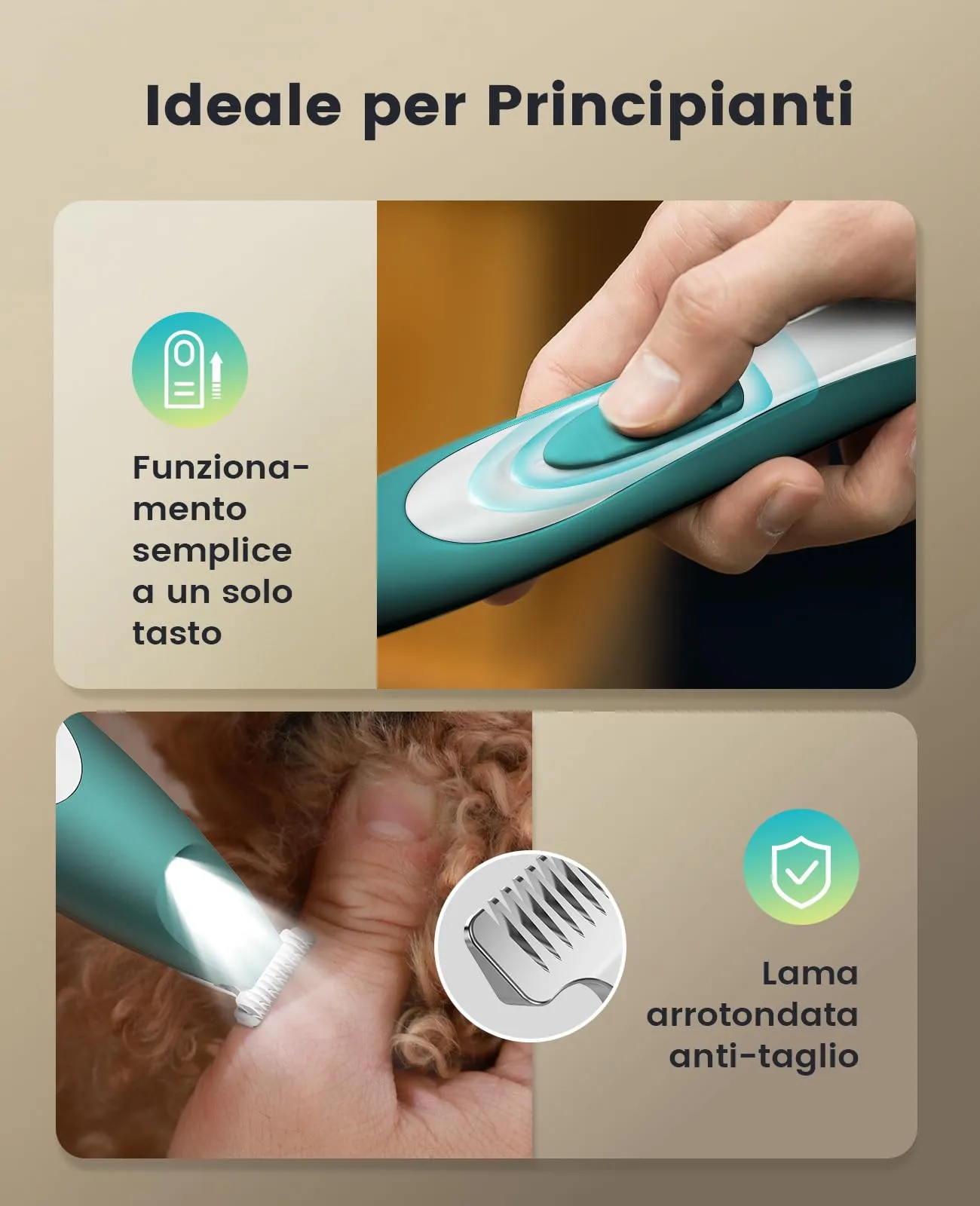 oneisall Regolabampa con luce a LED, trimmer per cani lama larga 20 mm, trimmer per zampe di animali domestici 35 dB, a basso rumore, senza fili, per cani di piccola animali, Verde - immagine 5