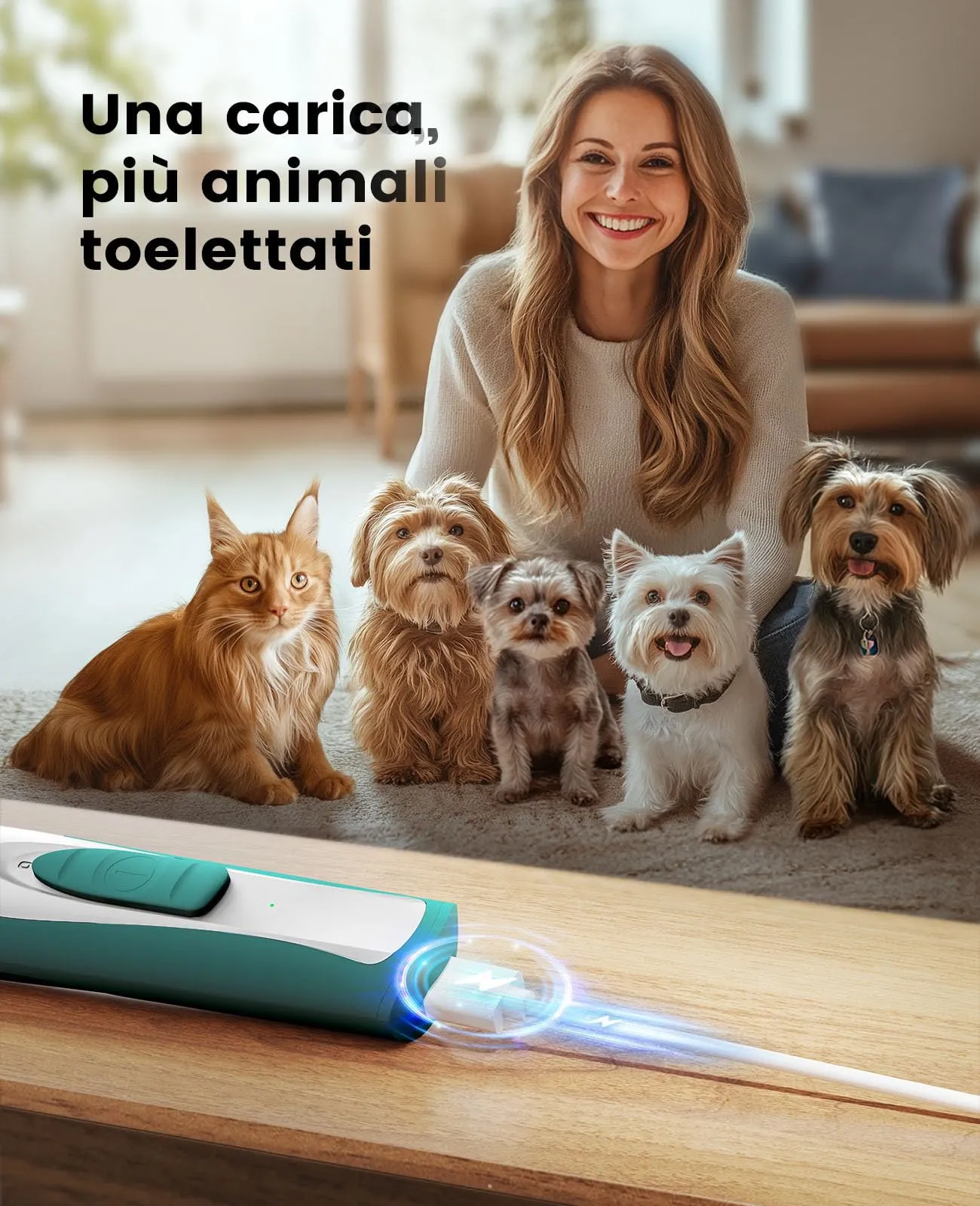 oneisall Regolabampa con luce a LED, trimmer per cani lama larga 20 mm, trimmer per zampe di animali domestici 35 dB, a basso rumore, senza fili, per cani di piccola animali, Verde - immagine 7