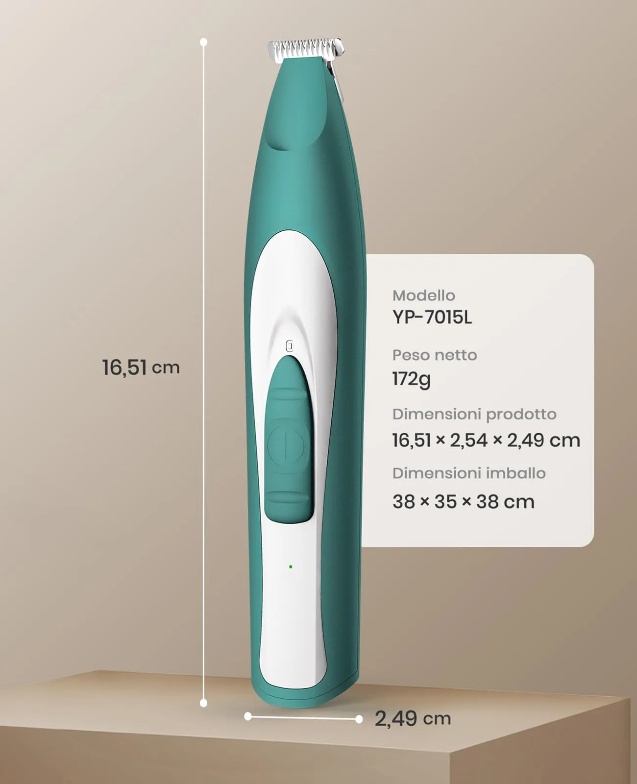 oneisall Regolabampa con luce a LED, trimmer per cani lama larga 20 mm, trimmer per zampe di animali domestici 35 dB, a basso rumore, senza fili, per cani di piccola animali, Verde - immagine 8