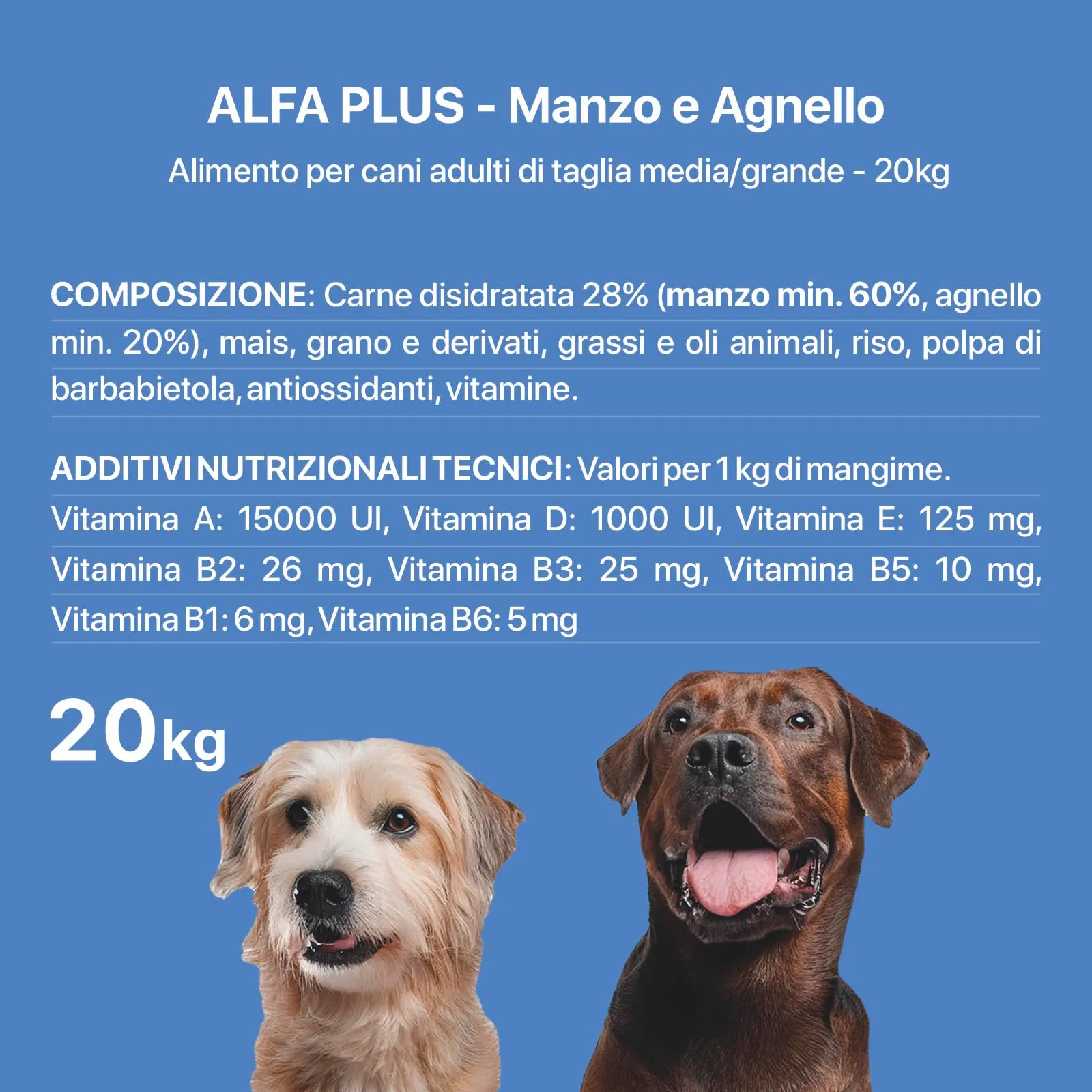 Alfa Plus - Gusto manzo e Agnello, cibo secco per cani adulti di taglia media/grande - 20kg - immagine 2
