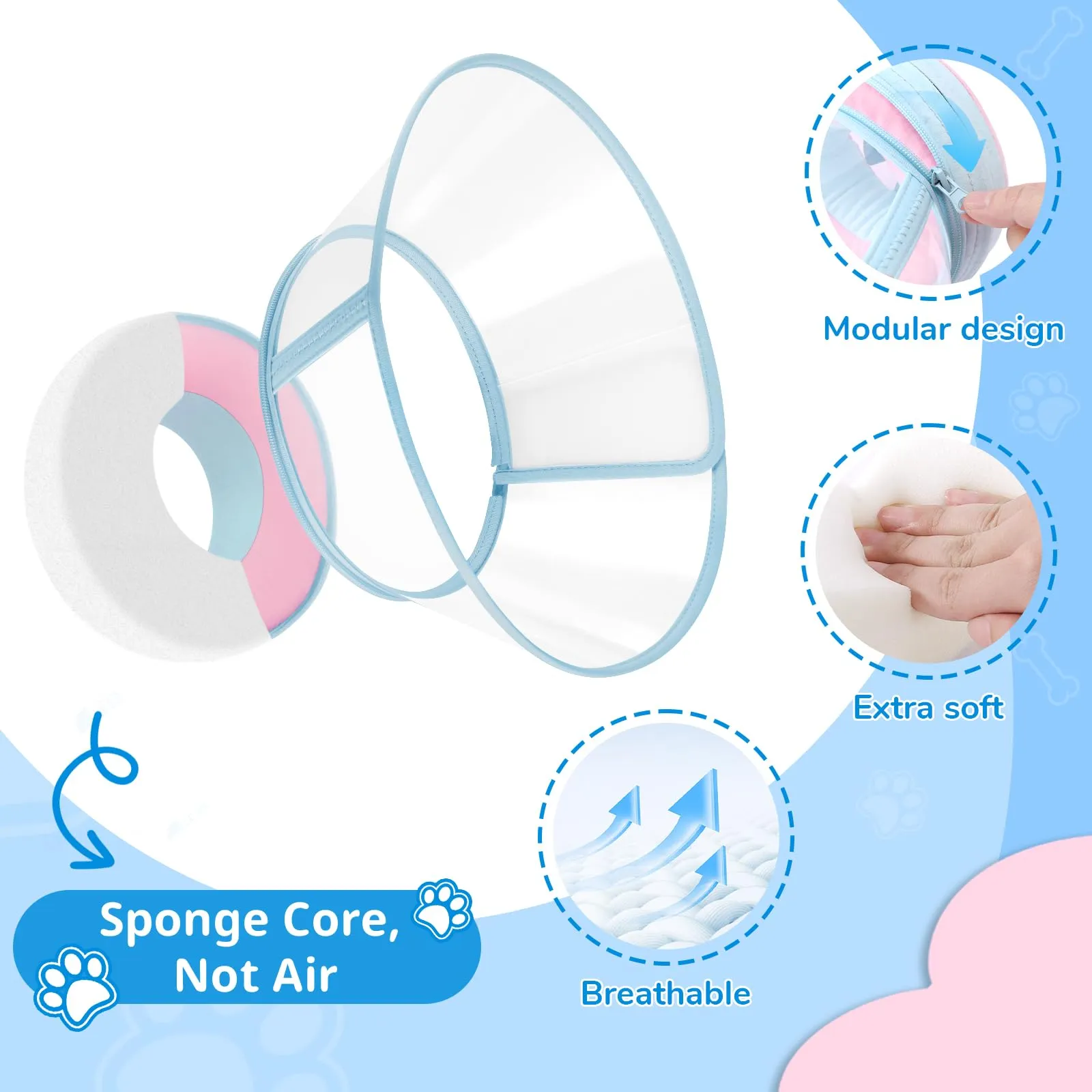 Collare Elisabettiano Cane Morbido, Alternative ai Collare Gonfiabile Cane, Collari Elisabetta Cani con Nucleo in Schiuma, Collari Protettivo Regolabile Cani Anti-Leccamento (Rosa, Size 3) - immagine 2