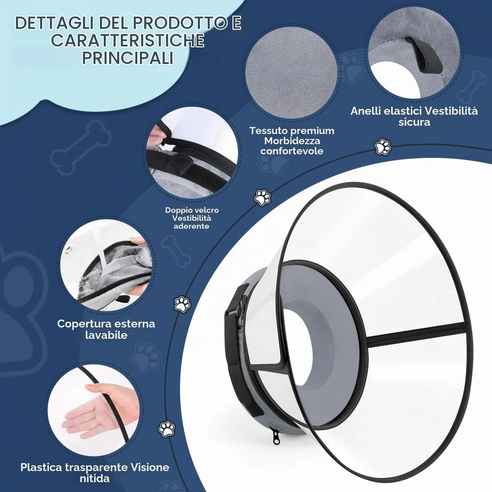 Collare Elisabettiano Cane Morbido, Alternative ai Collare Gonfiabile Cane, Collari Elisabetta Cani con Nucleo in Schiuma, Collari Protettivo Regolabile Cani Anti-Leccamento (Grigio, Size 1) - immagine 3