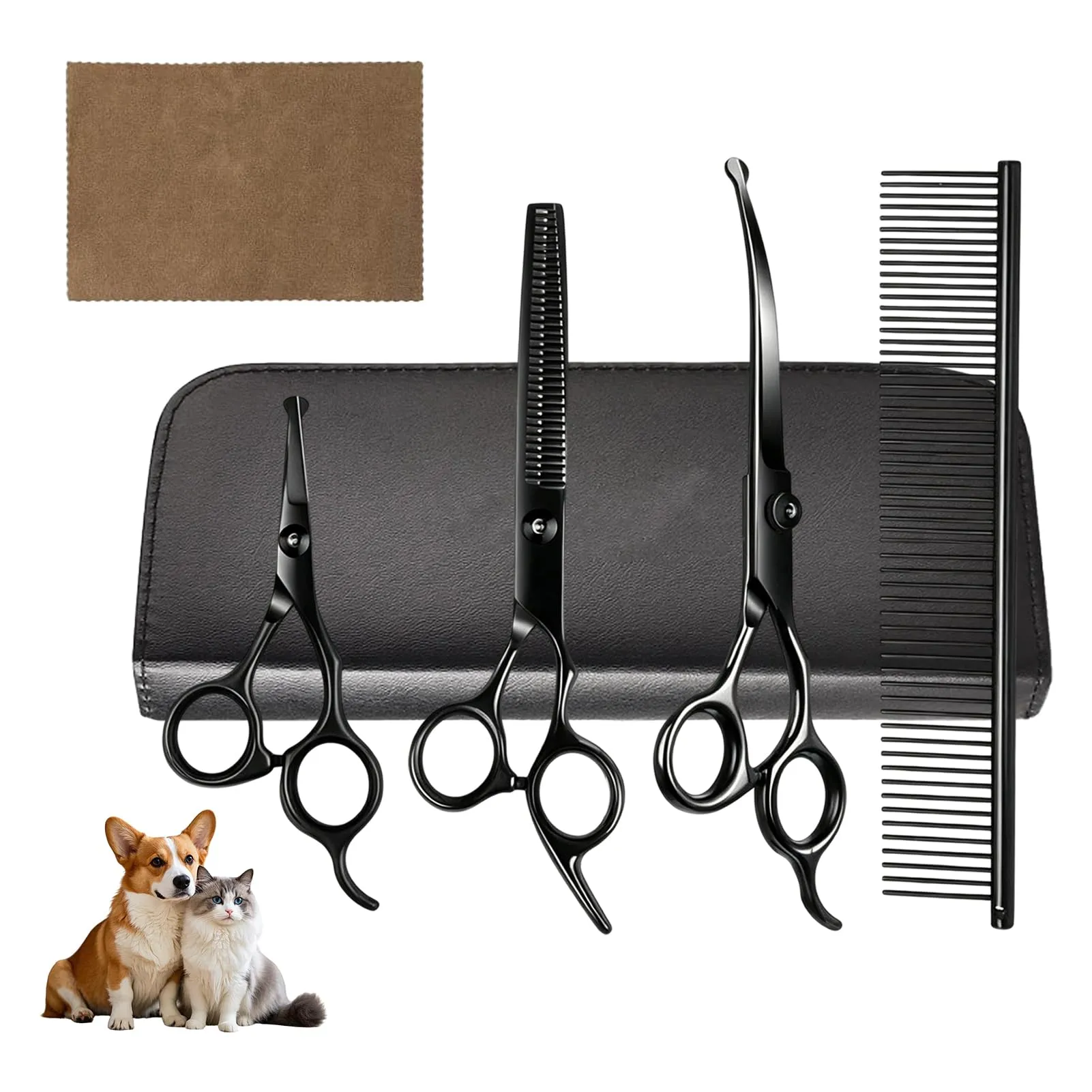 Forbici da Toelettatura per Animali Domestici, Forbice Curva per cani, Con Punta Rotonda di Sicurezza, In Acciaio Inox Forbici Professionali (Forbici Set) - immagine 1