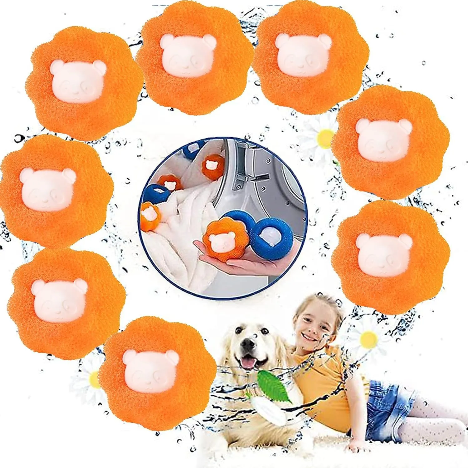 Cattura Pelo Lavatrice, 8 Pezzi Acchiappa Peli per Lavatrice (Orange) - immagine 1