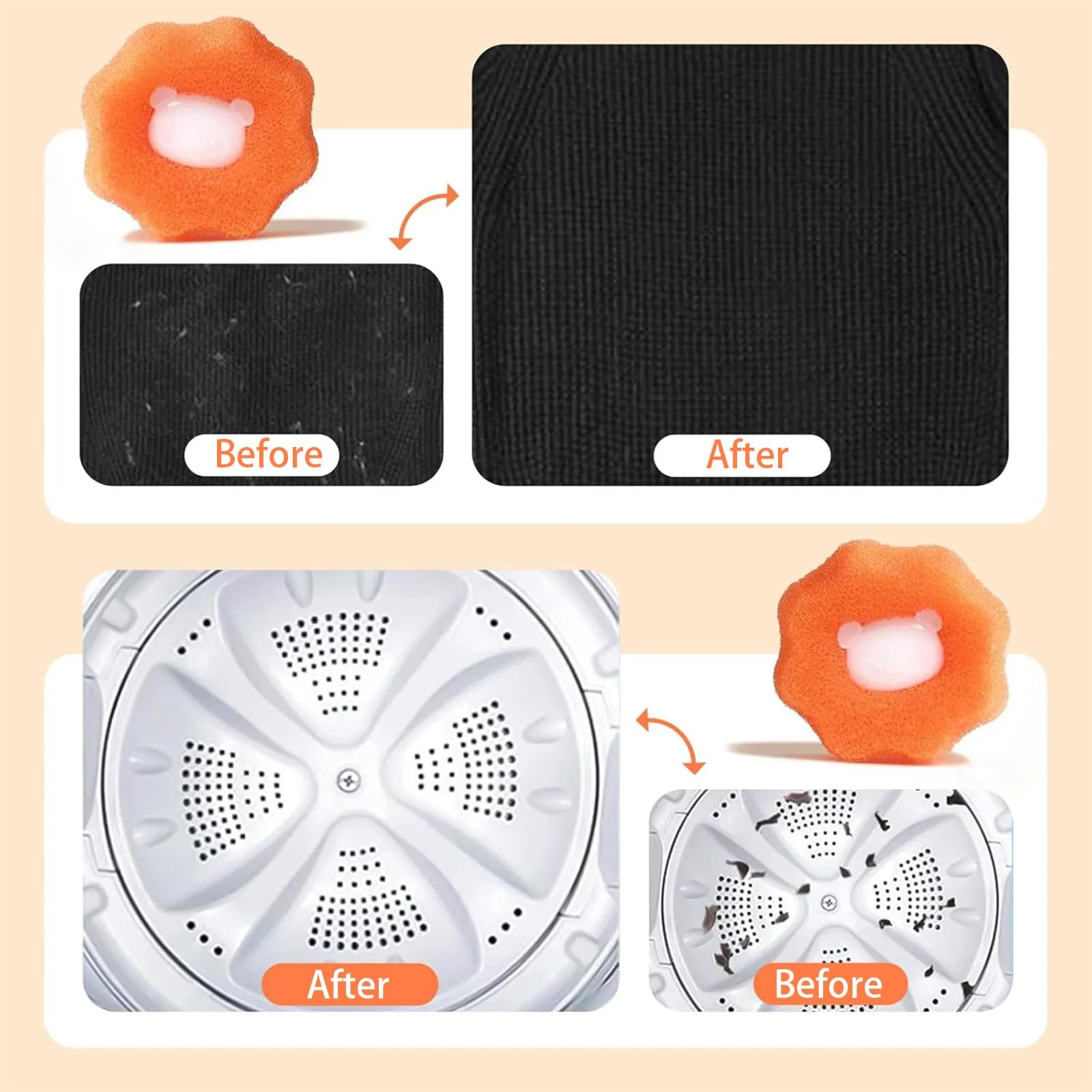 Cattura Pelo Lavatrice, 8 Pezzi Acchiappa Peli per Lavatrice (Orange) - immagine 5