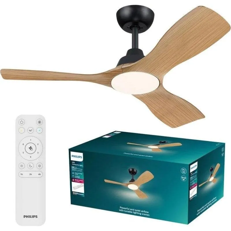 Ventilatore da soffitto con luce Philips Olas 30W 107 cm Silenzioso 6 velocità LED telecomando Motore DC - immagine 1