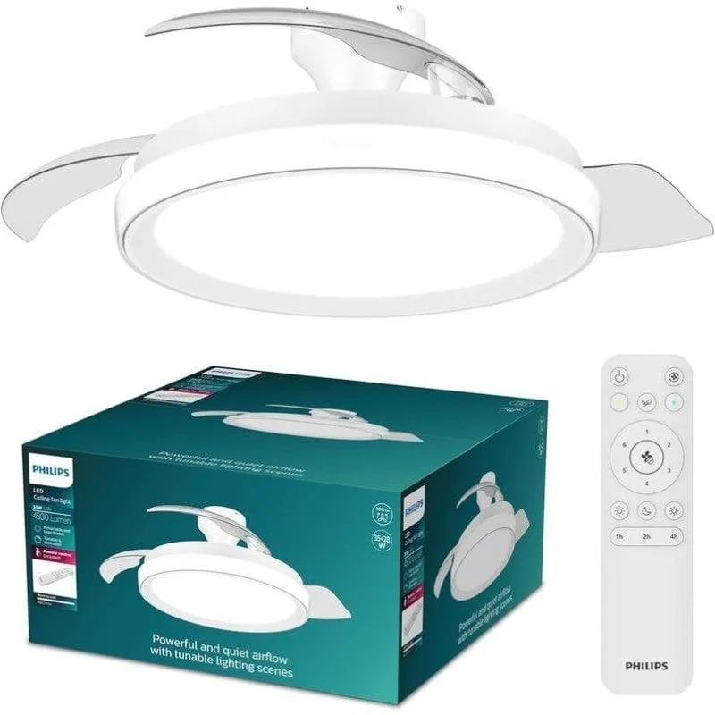 Ventilatore da Soffitto con Luce Philips Bliss 106cm LED 4500lm 6 Velocità Pale Retrattili Telecomando - immagine 1
