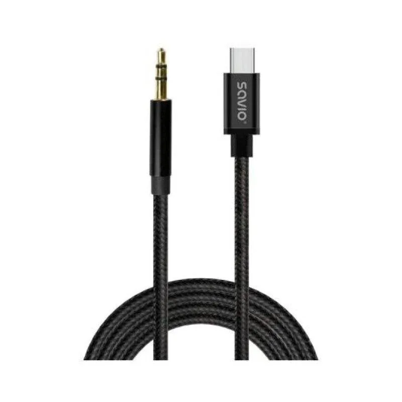 Cavo audio Savio CL-188 USB-C mini-jack 3,5 mm 2m DAC integrato Nero - immagine 1