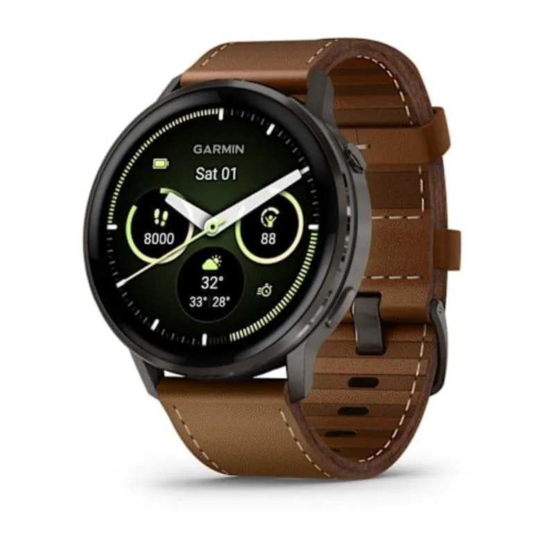 Garmin Venu 4 Bluetooth GPS 45mm AMOLED Nero Cinturino Marrone L Resistenza Acqua 5ATM SpO2 - immagine 1
