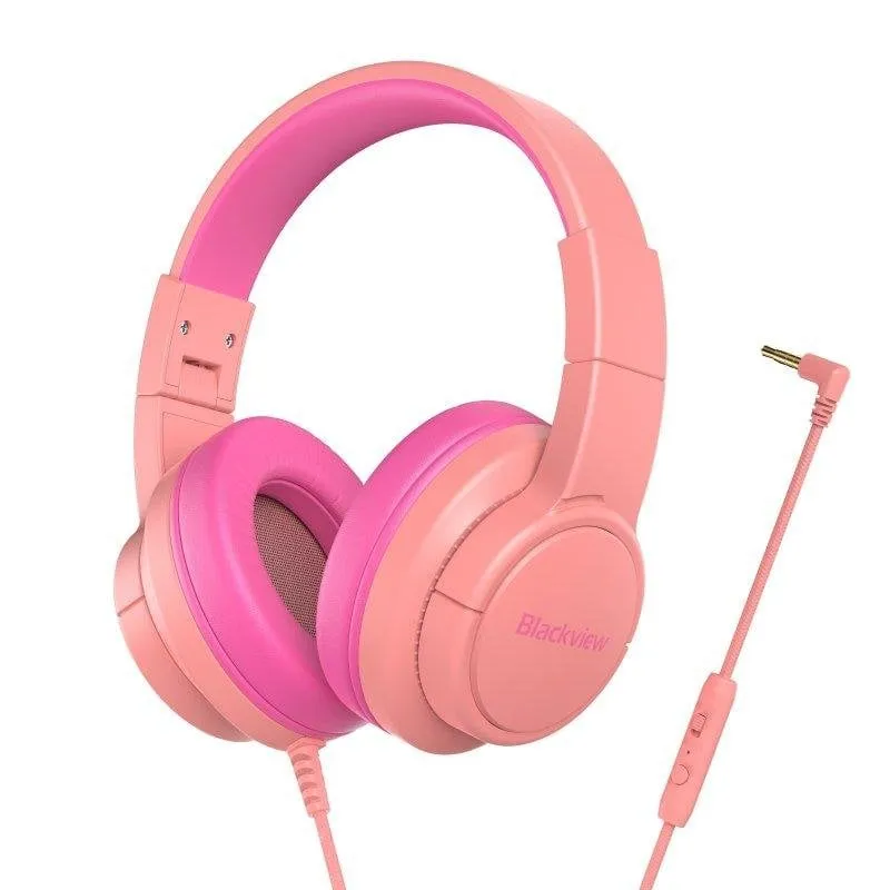 Auricolari Blackview FitBuds K1 con cavo Jack 3.5 mm per bambini, microfono HD, limitatore volume, rosa - immagine 1