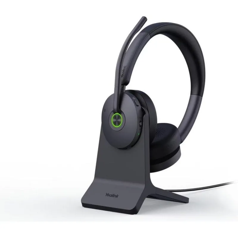 Auricolari Yealink WH68 Hybrid wireless Bluetooth e DECT con Cancellazione Rumore, microfono e base di ricarica, neri - immagine 1