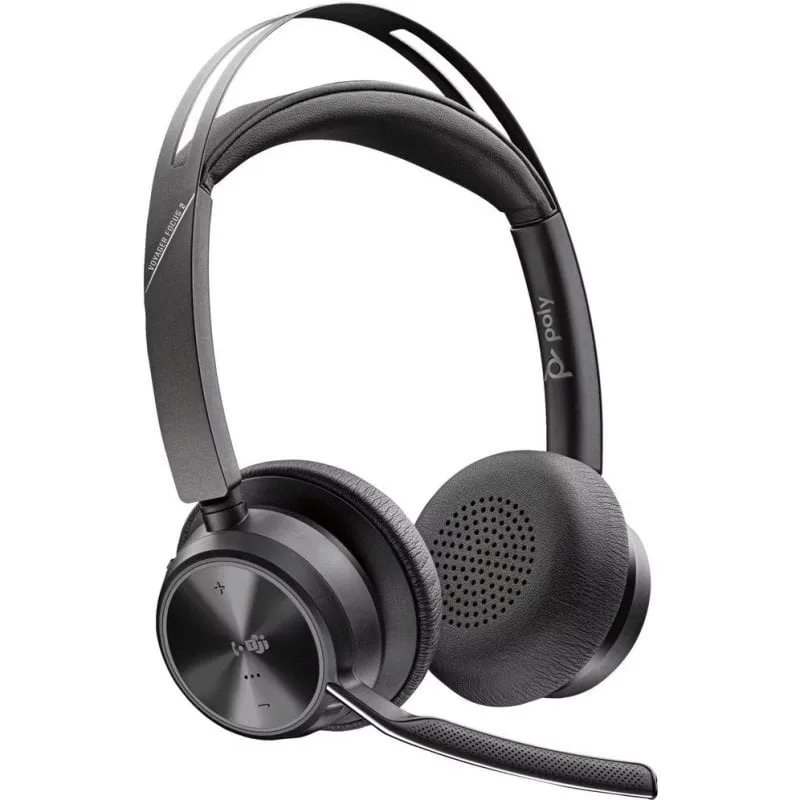 Auricolari HP Voyager Focus 2 wireless Bluetooth con Cancellazione Rumore, microfono e base di ricarica, neri - immagine 1