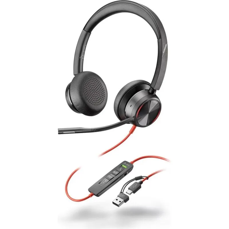 Auricolari Poly BW 8225 cablati USB-C/USB-A con Cancellazione Rumore e controllo chiamate neri - immagine 1