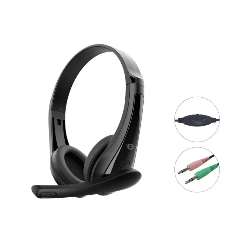 Auricolari Conceptronic POLONA06B3T con cavo doppio jack 3,5 mm, microfono con cancellazione del rumore, controllo volume, nero - immagine 1