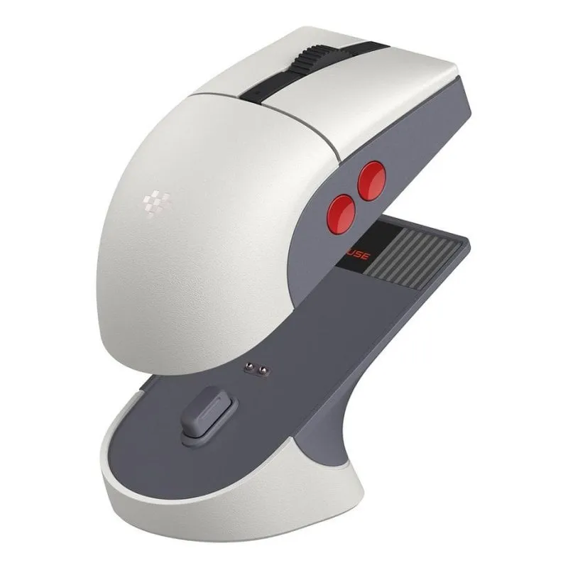 Ratón 8Bitdo Retro R8 NES Edition Wireless Bluetooth 26000 DPI Grigio Bianco Base di ricarica - immagine 1