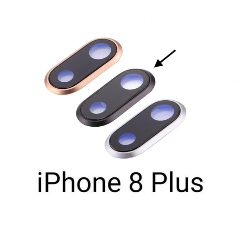 Vetro fotocamera completo con cornice per iPhone 8 Plus nero di ricambio - immagine 1