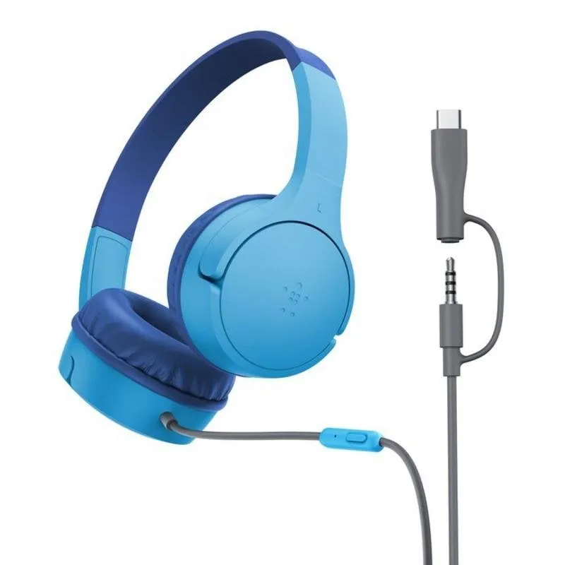 Auricolari Belkin SoundForm Mini con cavo USB-C e jack 3,5 mm per chiamate e musica, resistenti a urti e acqua, blu - immagine 1
