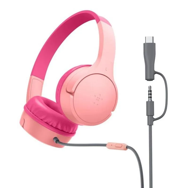 Auricolari Belkin SoundForm Mini con cavo USB-C e jack 3,5 mm per chiamate e musica rosa - immagine 1