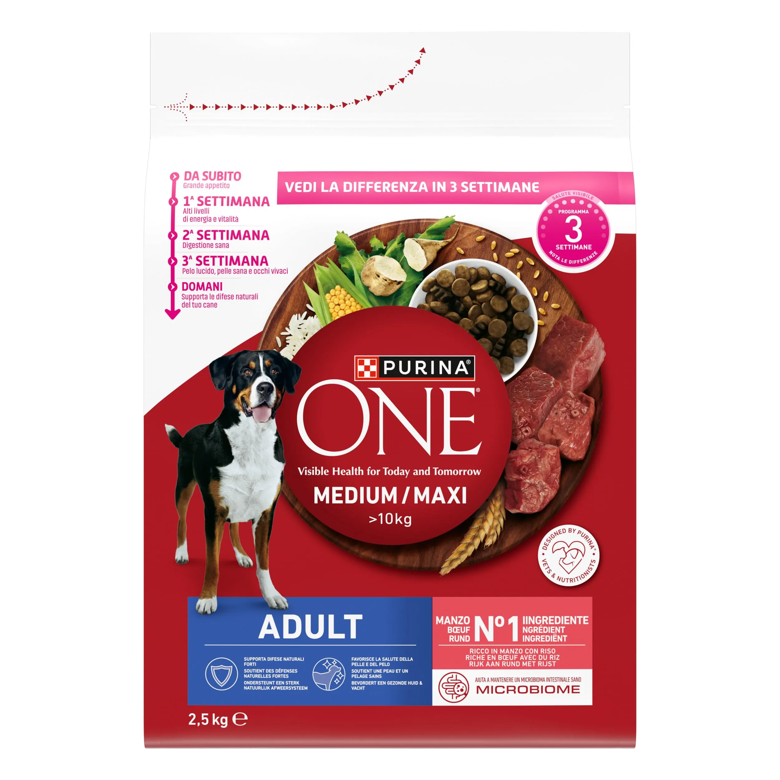PURINA ONE Medium Maxi Crocchette per Cani Adulti con Manzo e Riso 4 Sacchi da 2.5kg - immagine 2