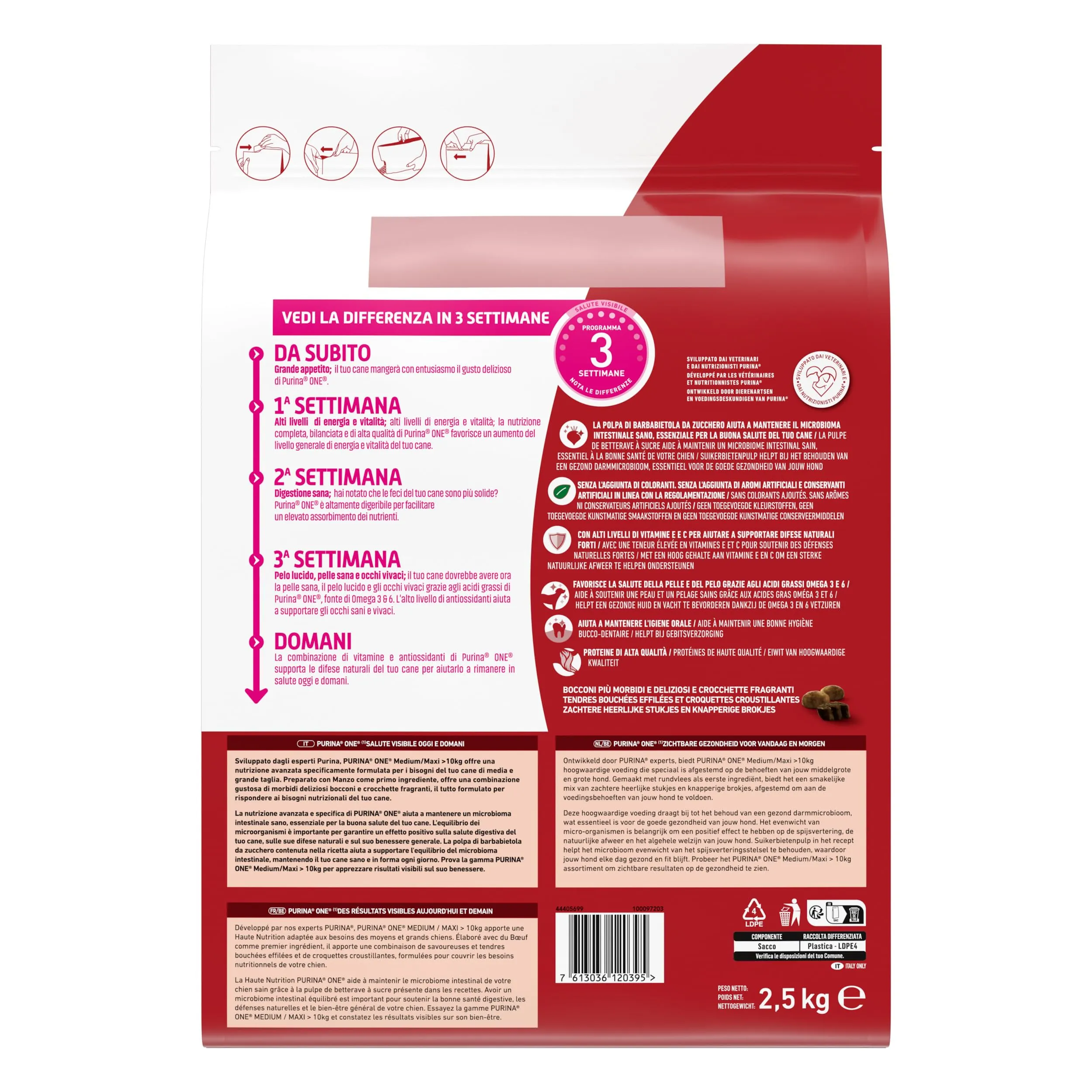 PURINA ONE Medium Maxi Crocchette per Cani Adulti con Manzo e Riso 4 Sacchi da 2.5kg - immagine 5