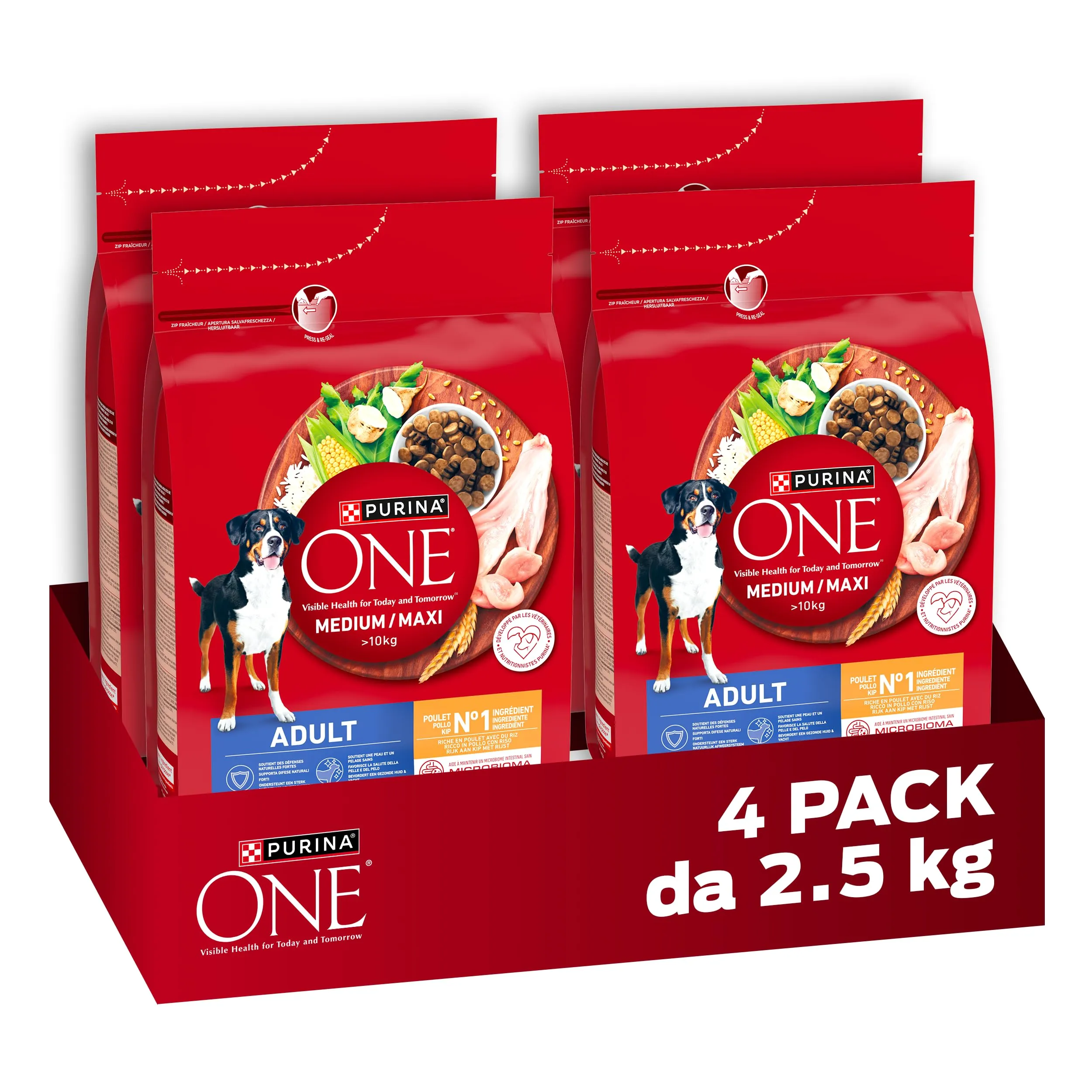 PURINA ONE Medium Maxi Crocchette per Cani Adulti con Pollo e Riso 4 Sacchi da 2.5kg - immagine 1