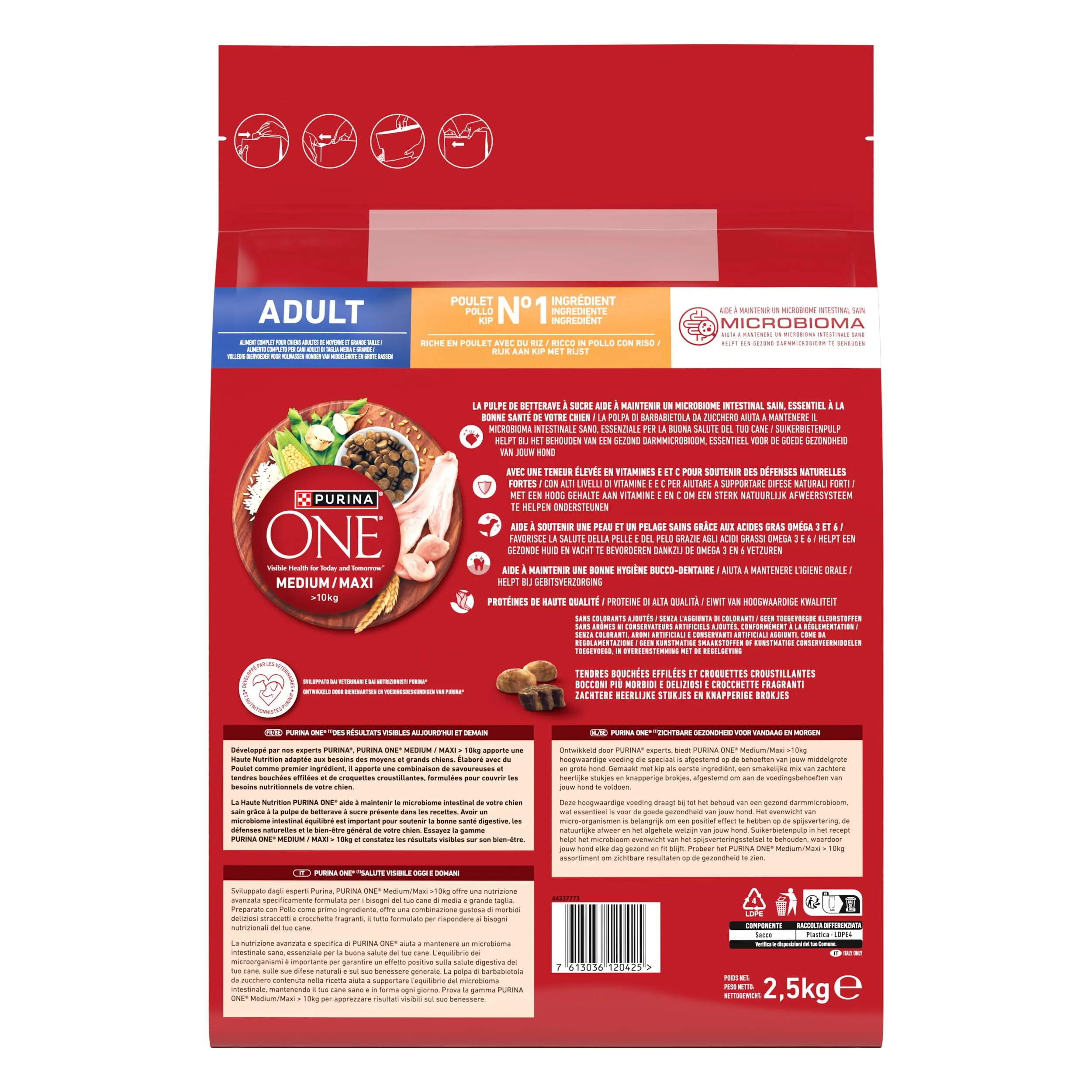 PURINA ONE Medium Maxi Crocchette per Cani Adulti con Pollo e Riso 4 Sacchi da 2.5kg - immagine 5