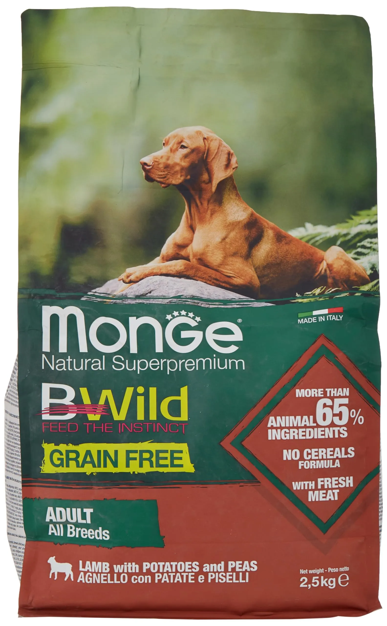 Monge Cane Croquettes Bwild Adult Lamb Potatoes and Peas 2.5Kg Grain Free - immagine 1