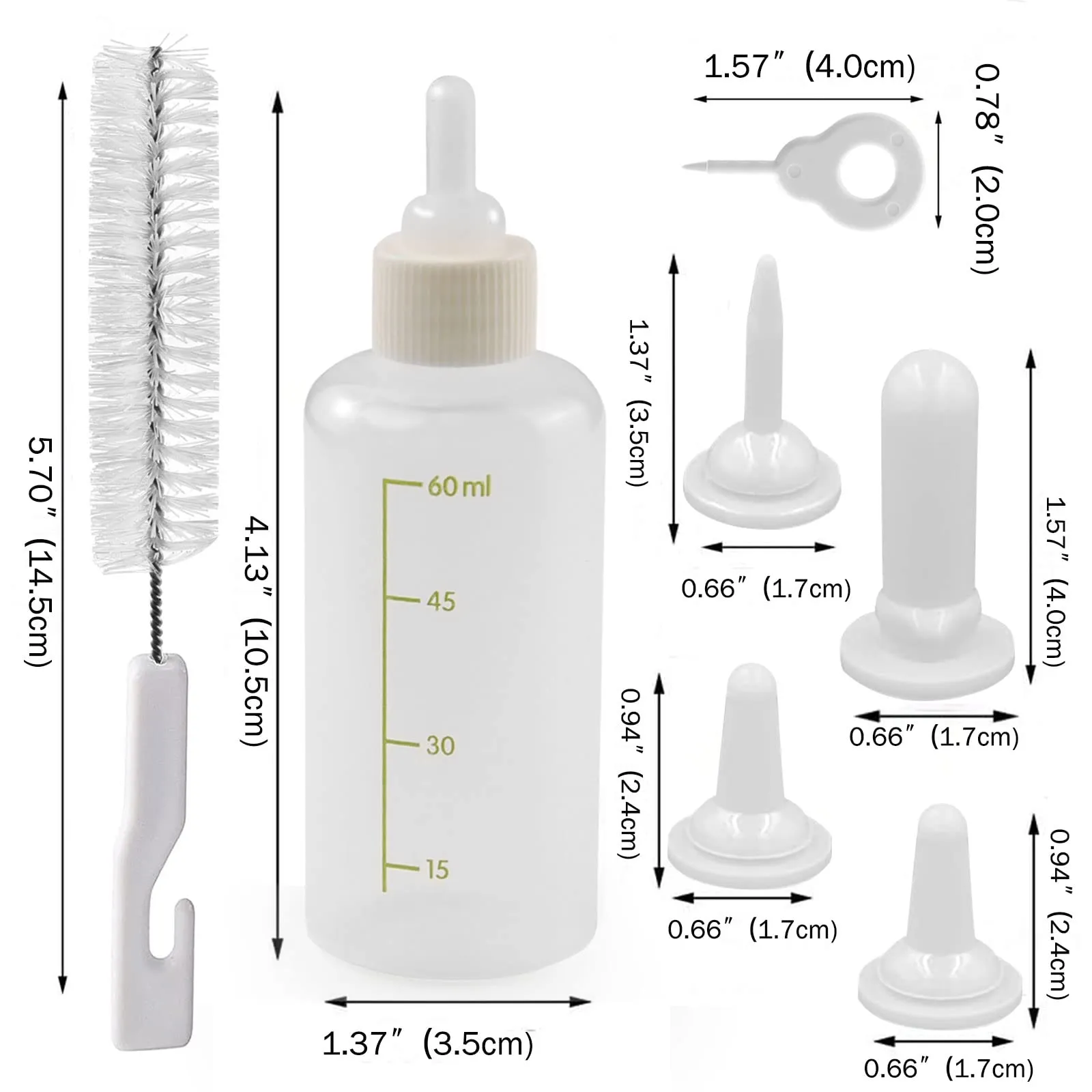 Onebarleycorn - Biberon per Gattini Neonati 60ml,Biberon Gattino Animali con 4 Capezzoli e 1 Spazzole per Pulizia Kit Bottiglia per Animali da Compagnia per Cane Gatto per Cucciolo Gattino - immagine 2