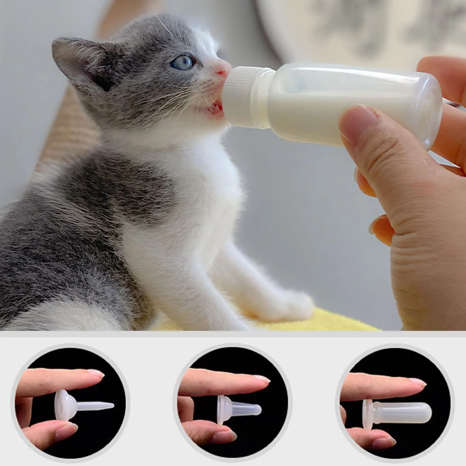 Onebarleycorn - Biberon per Gattini Neonati 60ml,Biberon Gattino Animali con 4 Capezzoli e 1 Spazzole per Pulizia Kit Bottiglia per Animali da Compagnia per Cane Gatto per Cucciolo Gattino - immagine 6